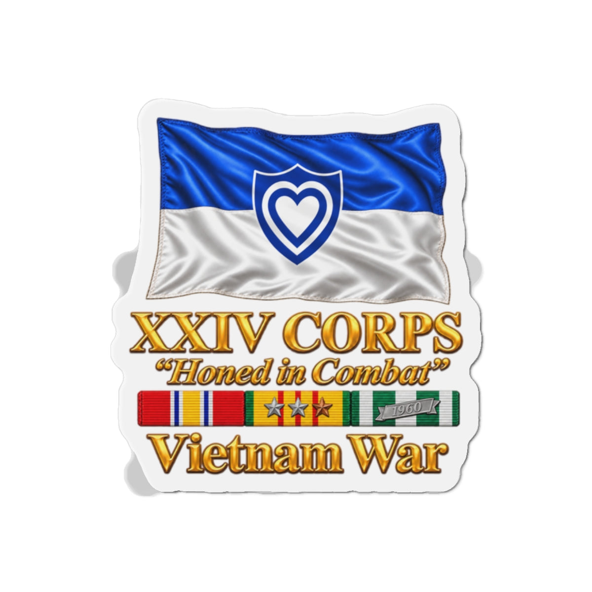 Die-Cut Magnets — Army - XXIV Corps Flag - Waving - Ribbons - Vietnam War - 3D - Transparent