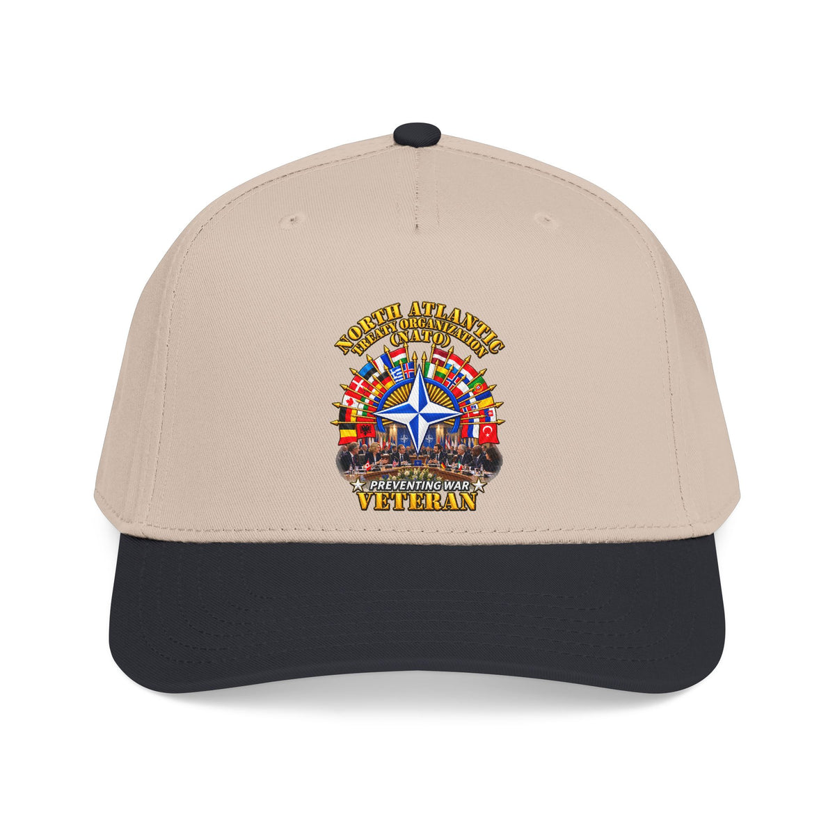 Mid Profile Baseball Cap - NATO - Polished NATO Veteran - with flags - Meeting Scene - 3D - Transparent