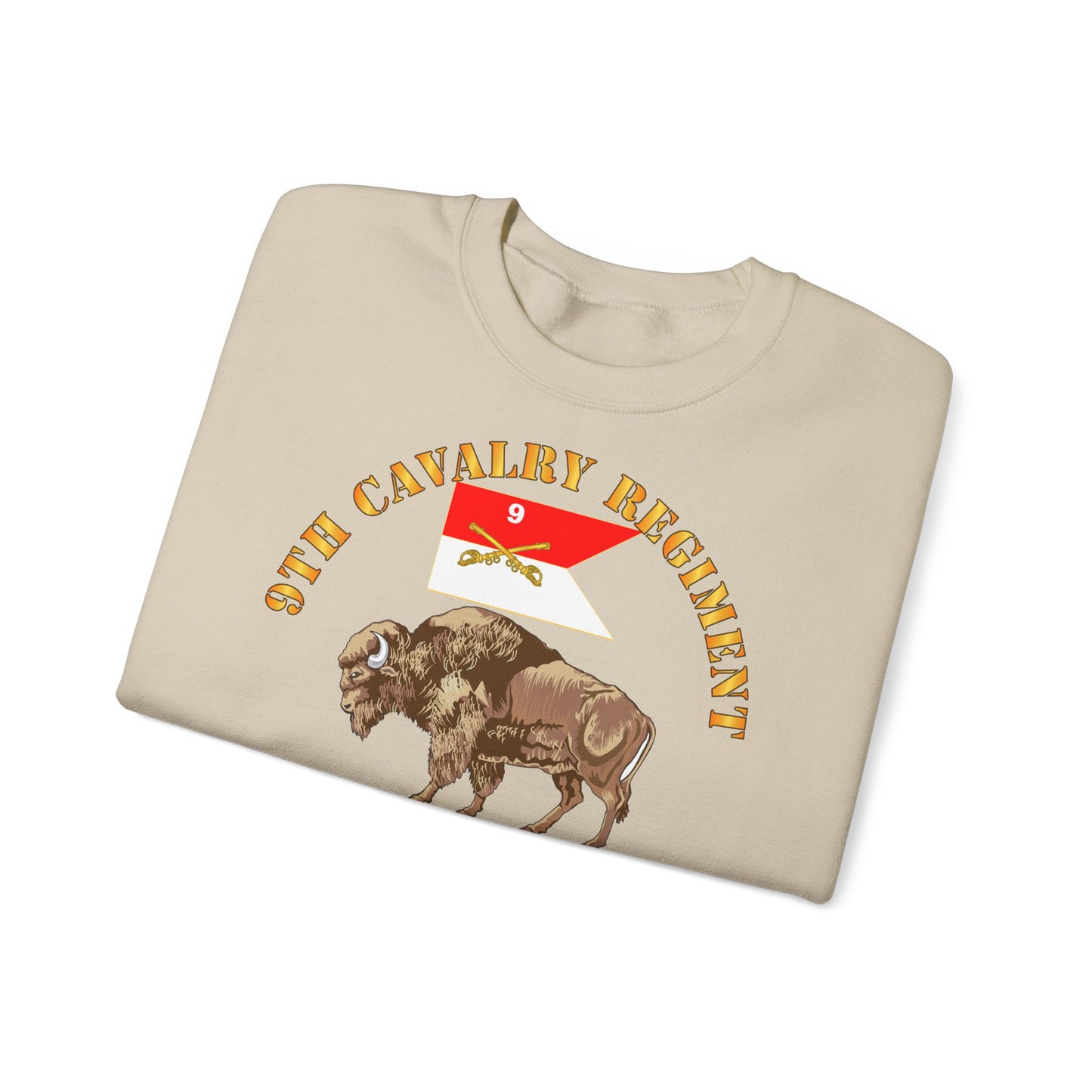Crewneck Sweatshirt - Army - 9th Cavalry Regiment - Buffalo Soldiers w 9th Cav Guidon