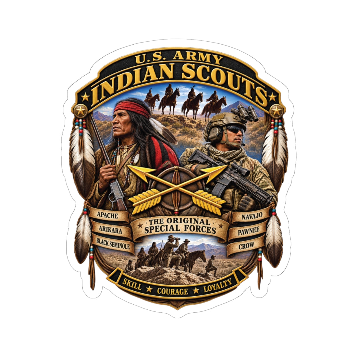 Kiss-Cut Stickers - United States Indian Scouts (USS) - Original Special Forces - 3D - Enhanced