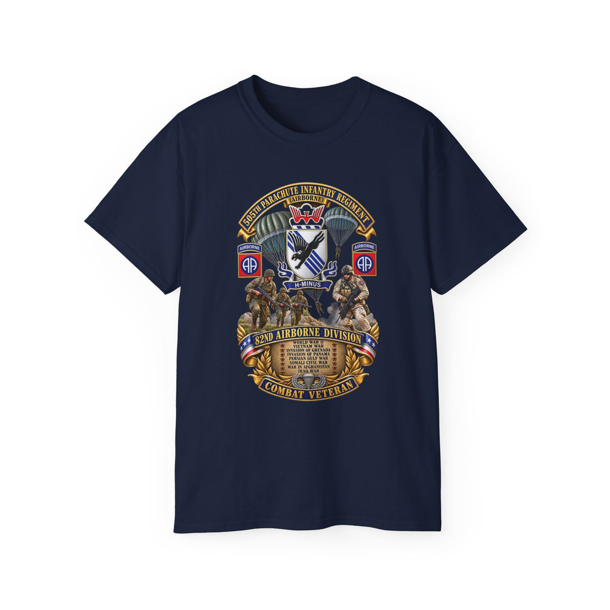 Unisex Ultra Cotton Tee - Army - Combat Vet w 505th PIR - 82nd Airborne  w Campaigns - Soldiers - SSI - 3D - Enhanced