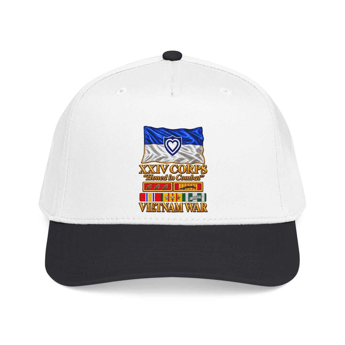Mid Profile Baseball Cap - Army - XXIV Corps Flag - Waving - Ribbons - Meritorious Awards - Vietnam War - 3D - Transparent