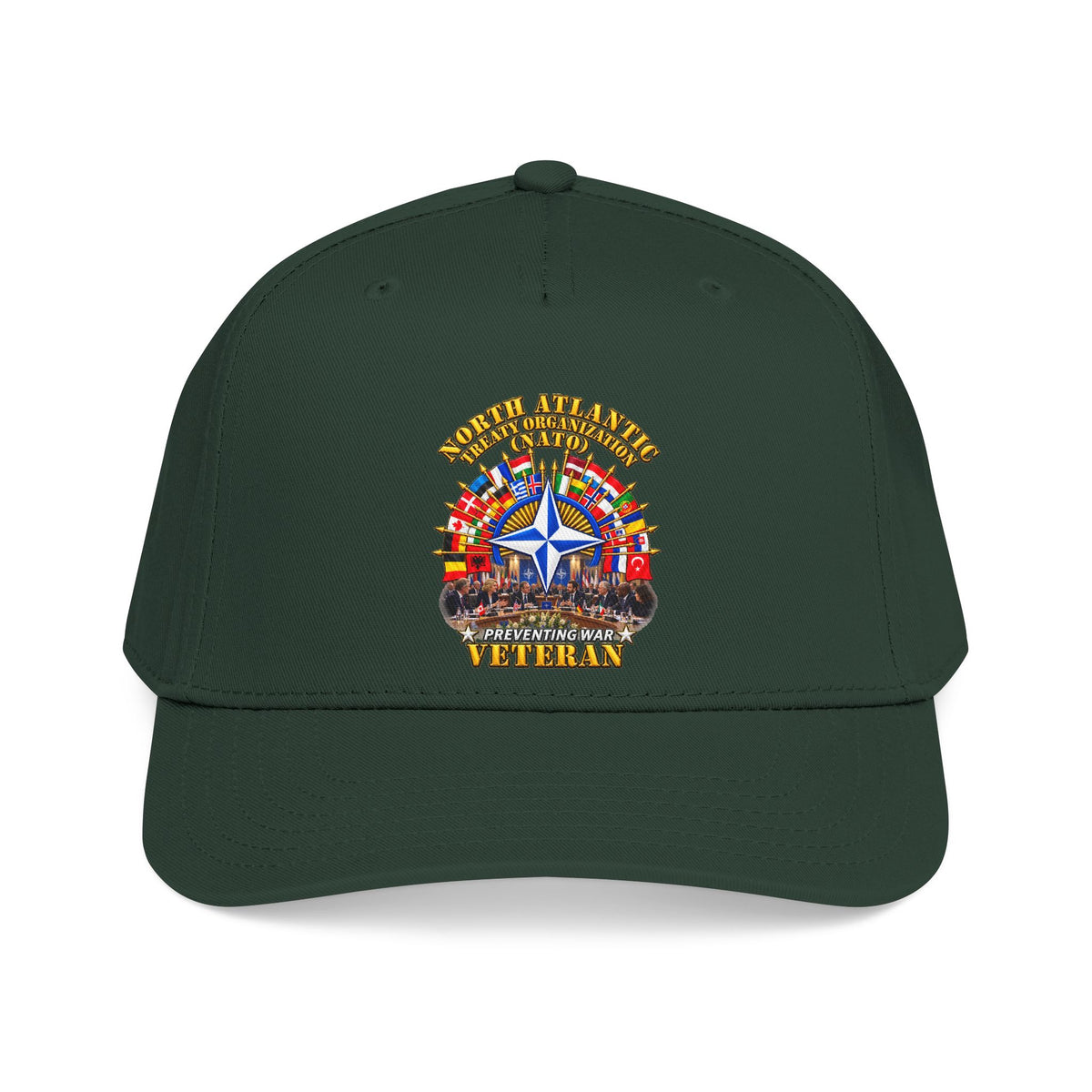 Mid Profile Baseball Cap - NATO - Polished NATO Veteran - with flags - Meeting Scene - 3D - Transparent