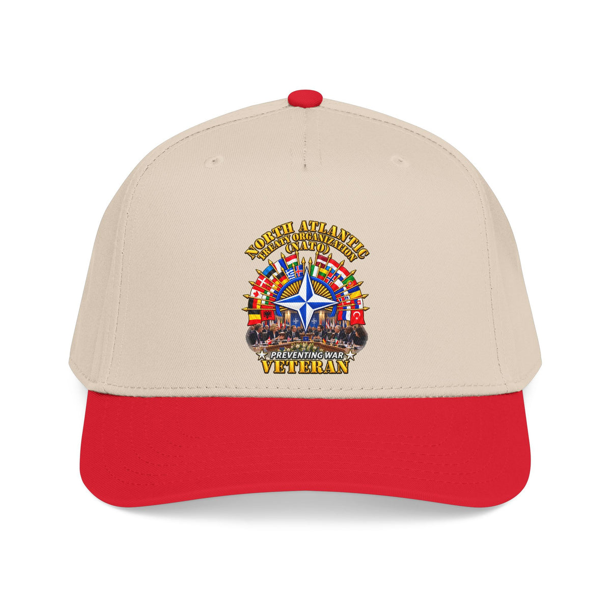 Mid Profile Baseball Cap - NATO - Polished NATO Veteran - with flags - Meeting Scene - 3D - Transparent