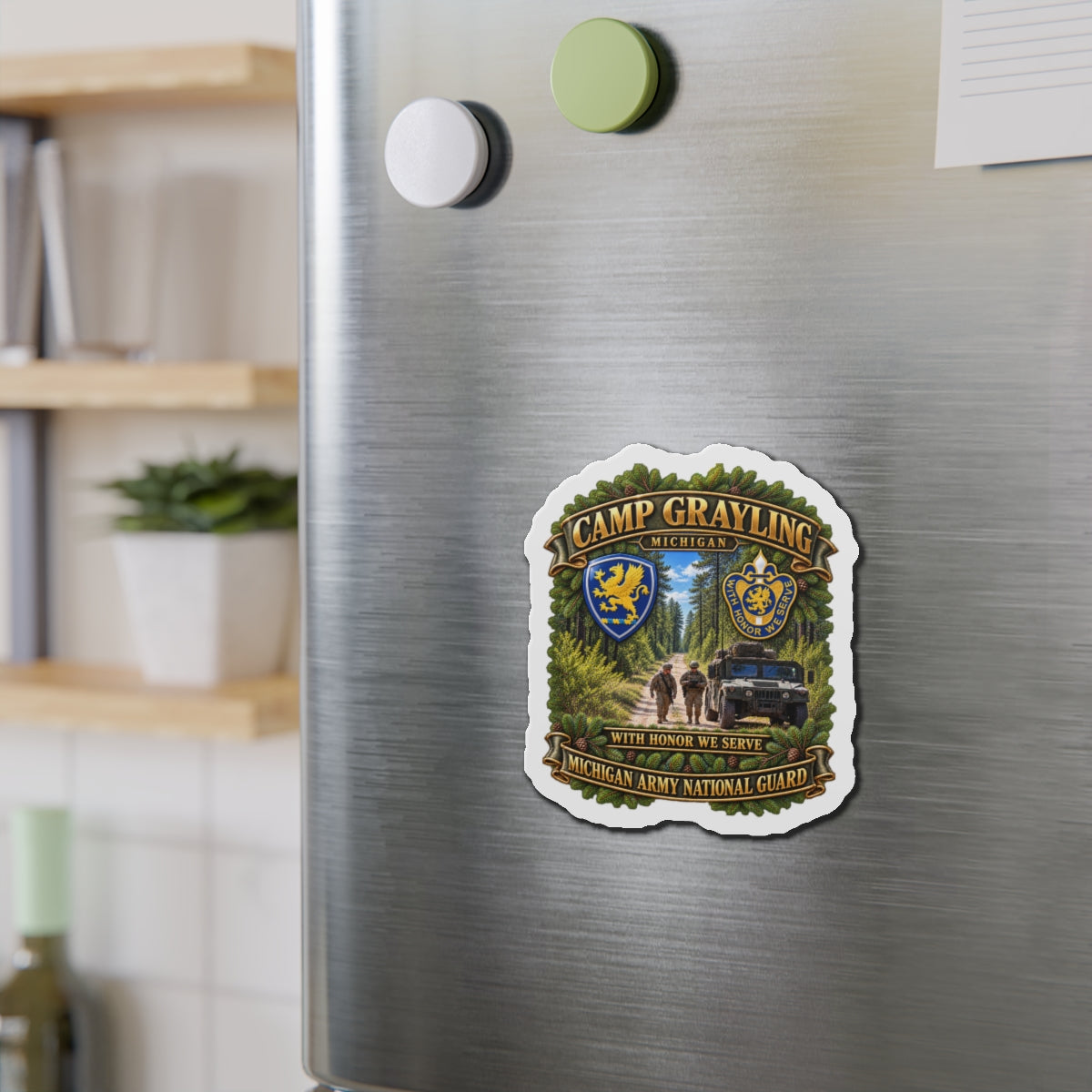 Die-Cut Magnets — Camp Grayling, MI - We Honor, We Serve - MIARNG - SSI- DUI - 3D - Enhanced