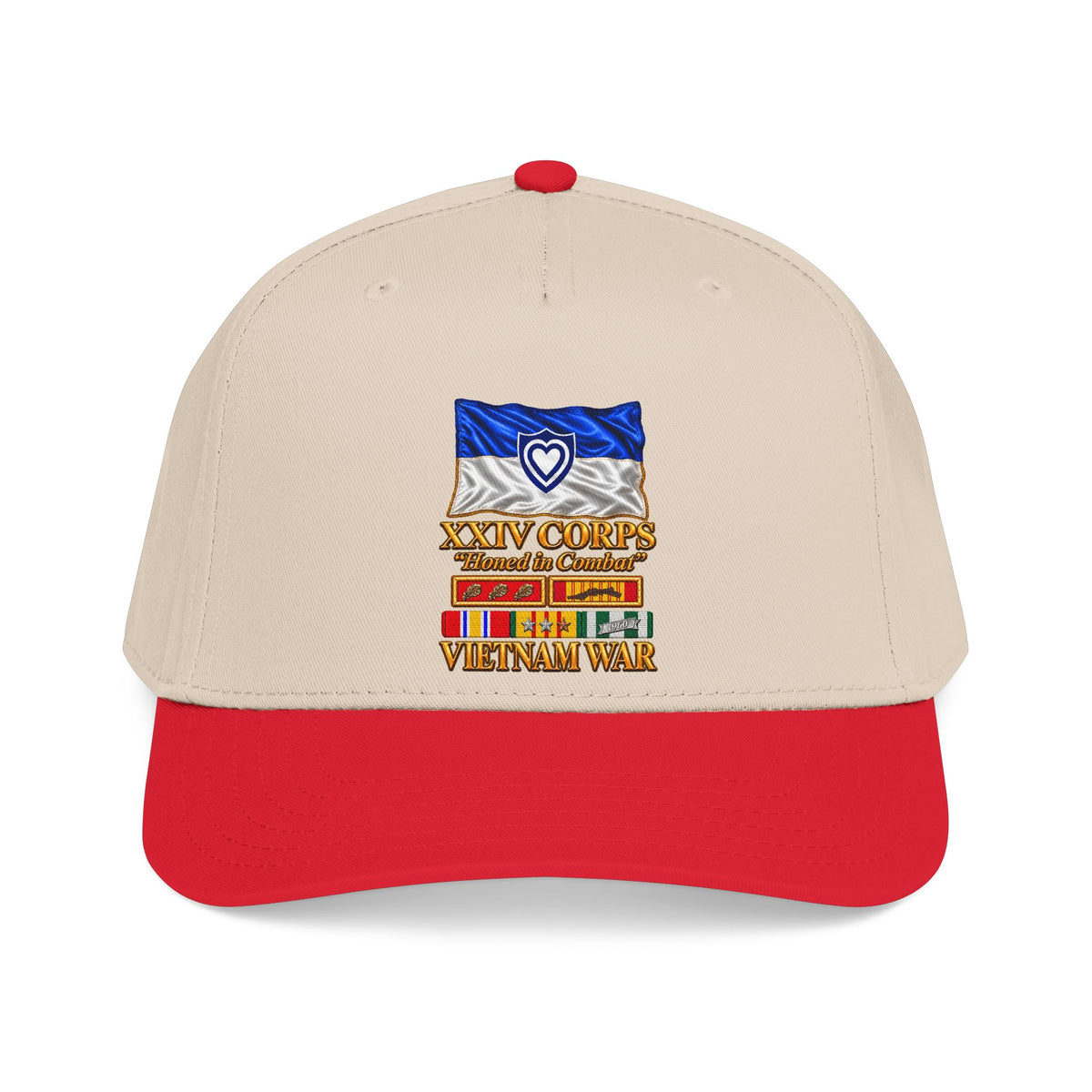 Mid Profile Baseball Cap - Army - XXIV Corps Flag - Waving - Ribbons - Meritorious Awards - Vietnam War - 3D - Transparent