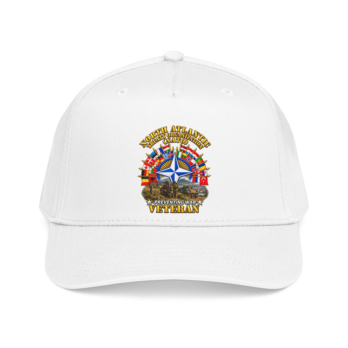 Mid Profile Baseball Cap - NATO - Polished NATO Veteran - with flags - Military Scene - 3D - Transparent