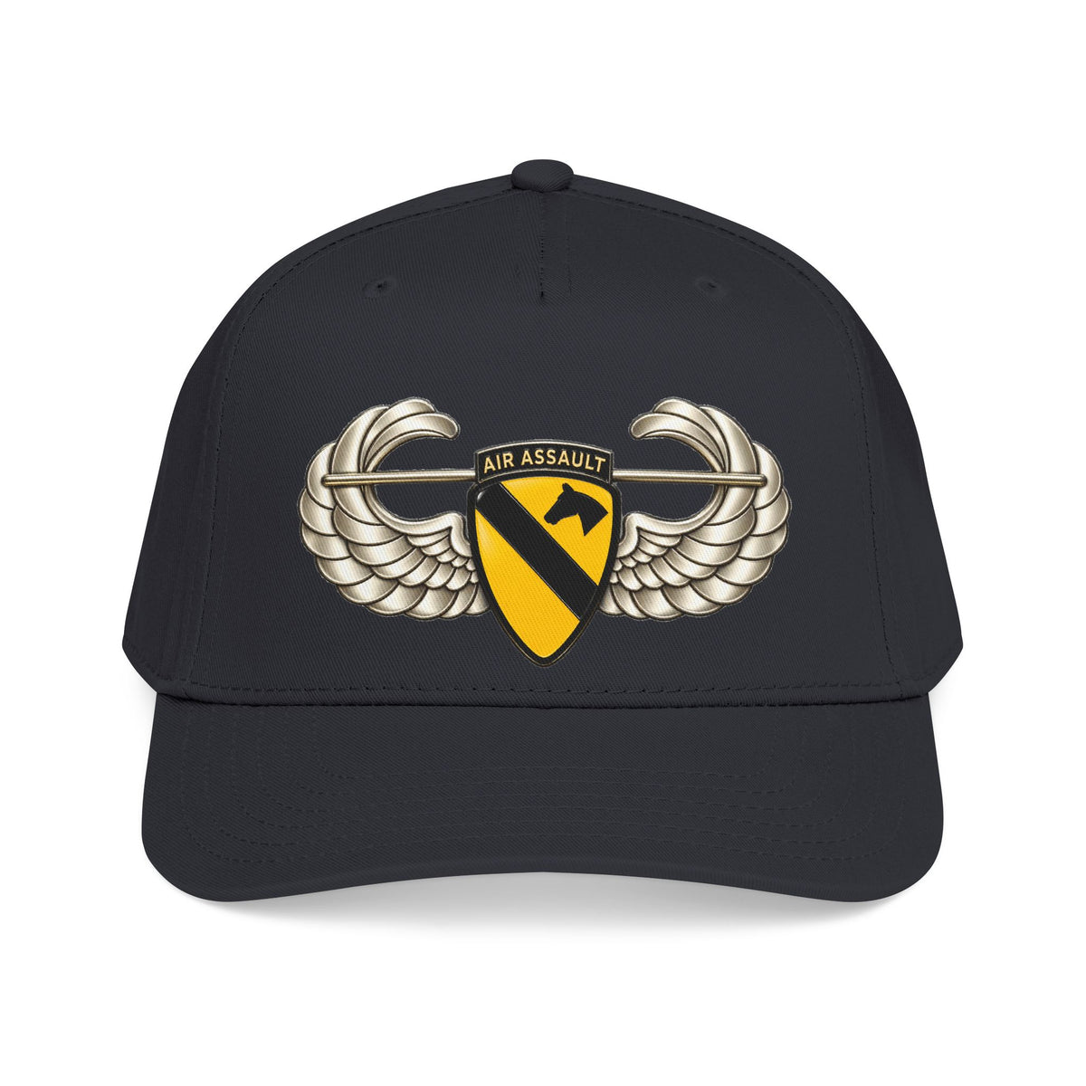 Mid Profile Baseball Cap — 1st Cavalry Division w Air Assault Tab on Airborne Badge wo Txt - 3D - Transparent