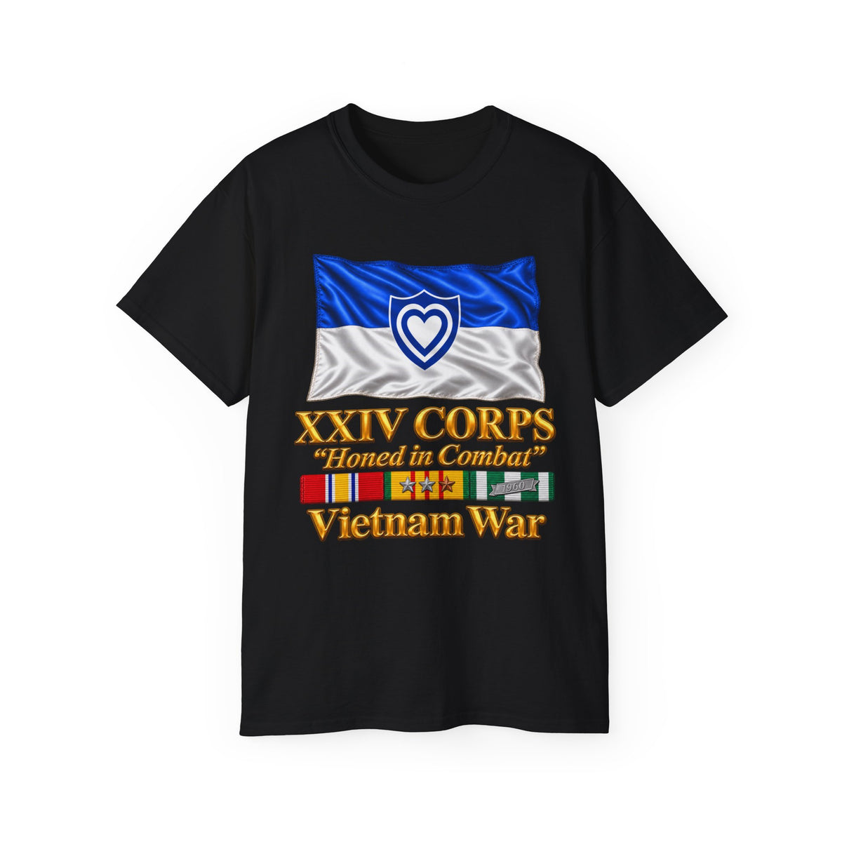 Unisex Ultra Cotton Tee - Army - XXIV Corps Flag - Waving - Ribbons - Vietnam War - 3D - Transparent