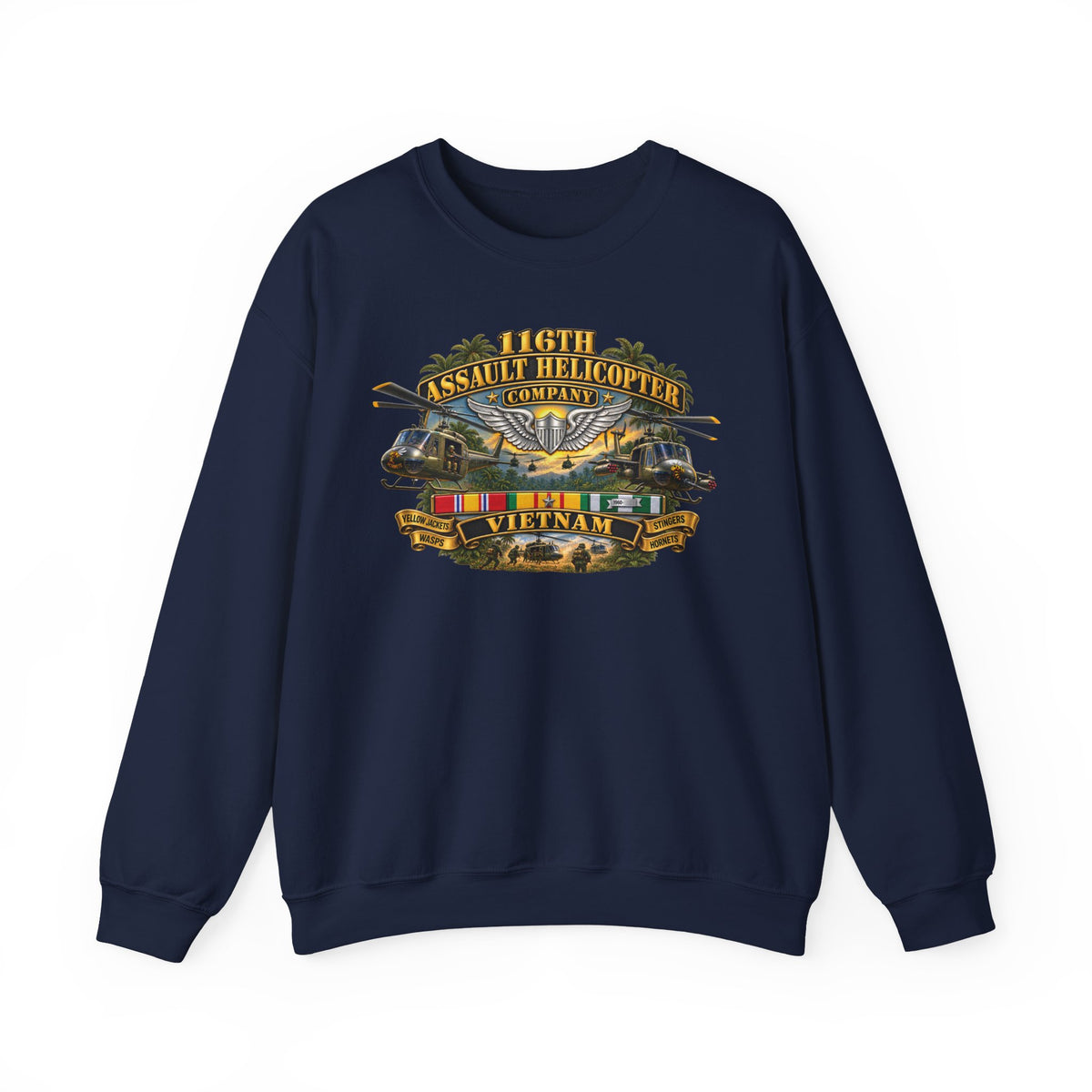 Crewneck Sweatshirt - Army - 116th Assault Helicopter Co w  Aviator Badge w VN SVC - HORNETS - 3D - Enhanced