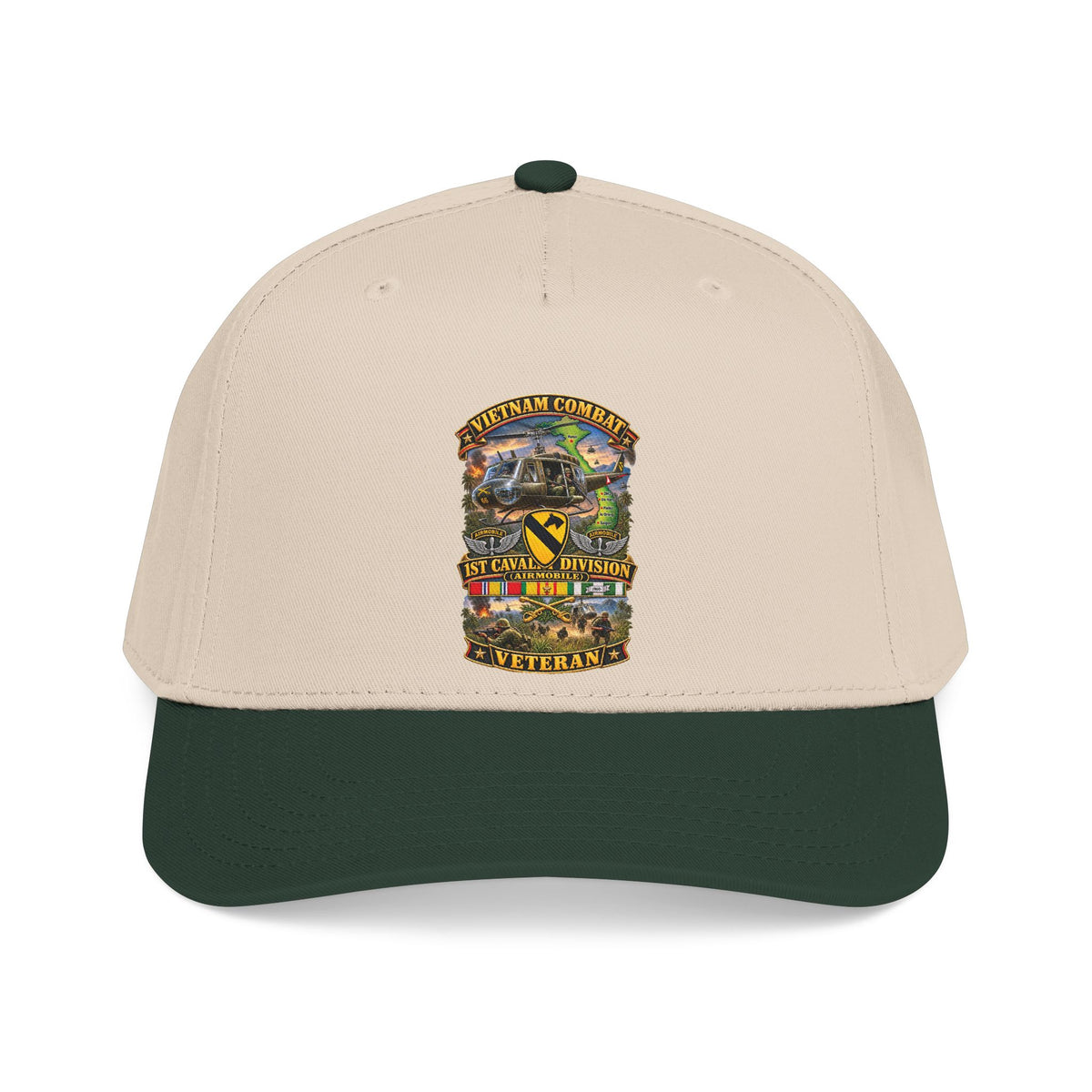 Mid Profile Baseball Cap - Army - Vietnam Combat Cavalry Veteran w 1st Cav Div SSI  Big Helo - 3D - Enhanced