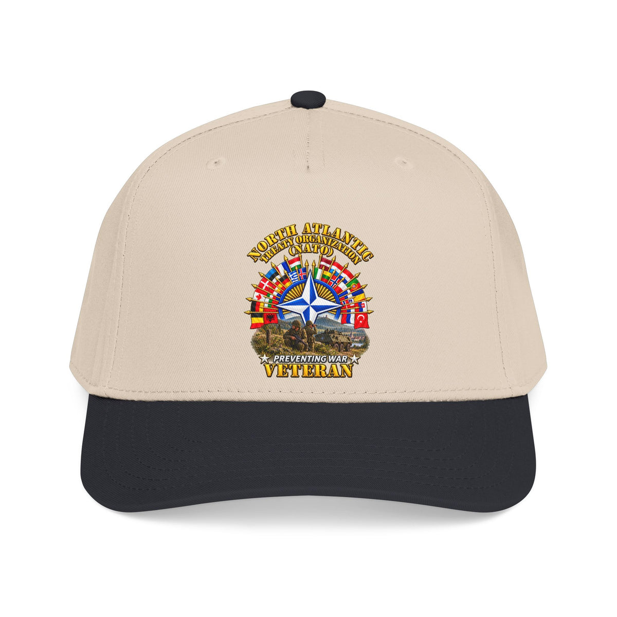 Mid Profile Baseball Cap - NATO - Polished NATO Veteran - with flags - Military Scene - 3D - Transparent