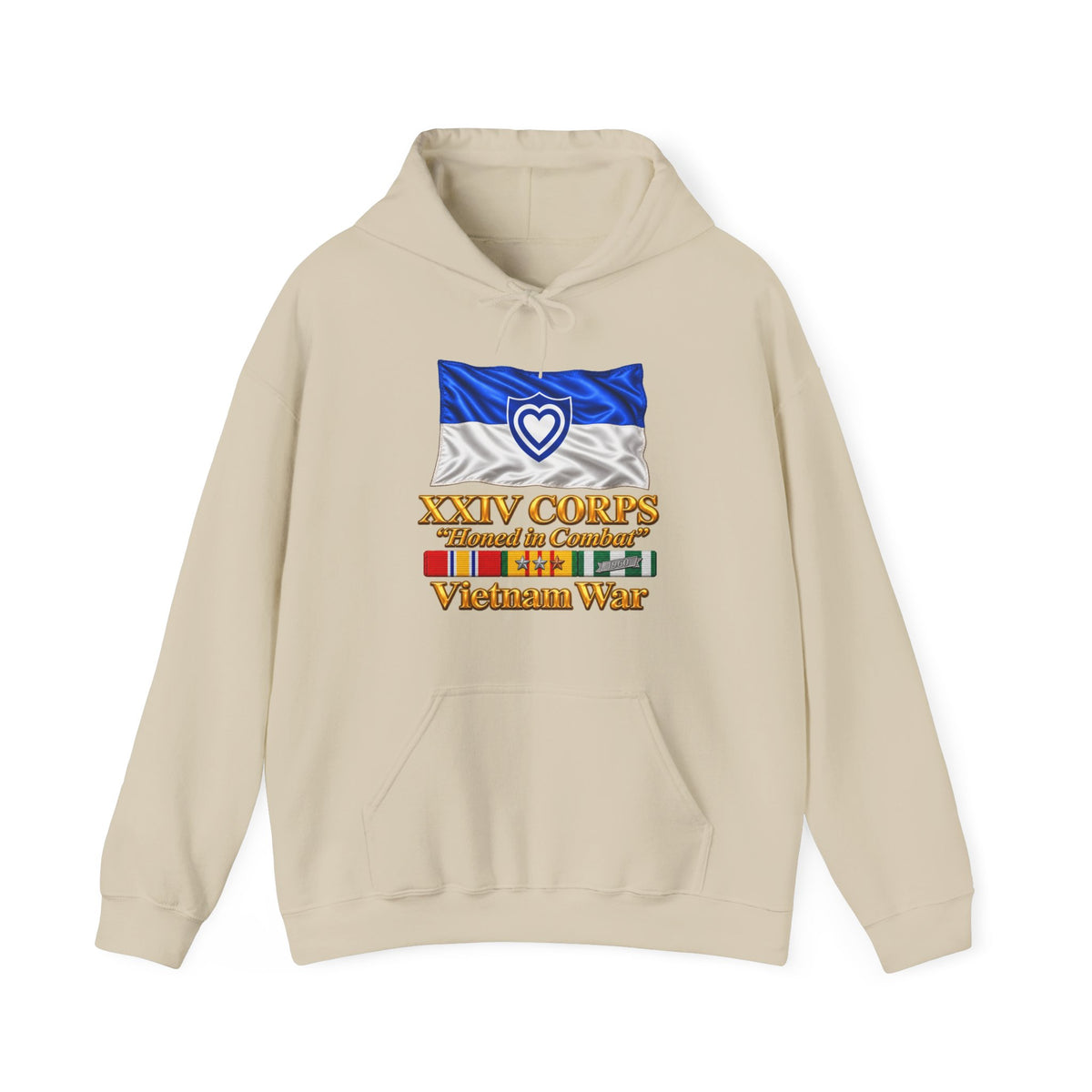 Hoodie — Army - XXIV Corps Flag - Waving - Ribbons - Vietnam War - 3D - Transparent
