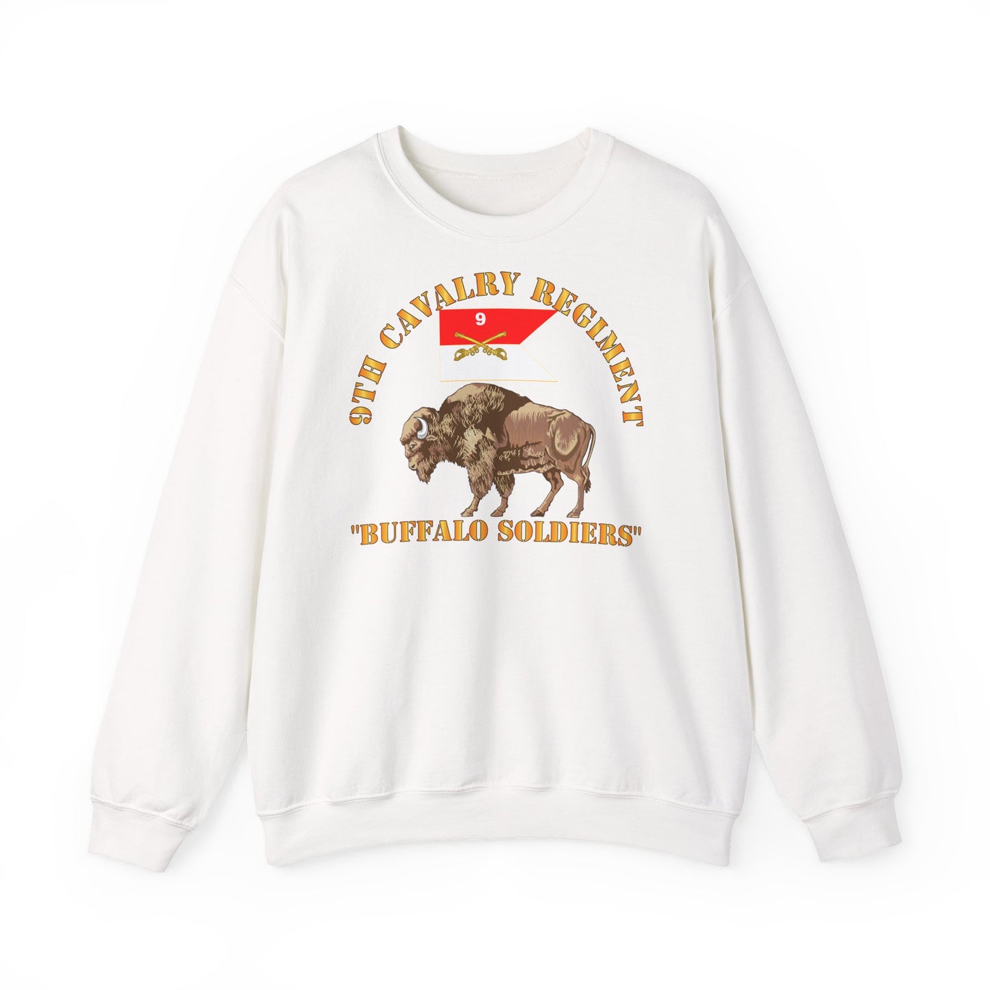 Crewneck Sweatshirt - Army - 9th Cavalry Regiment - Buffalo Soldiers w 9th Cav Guidon