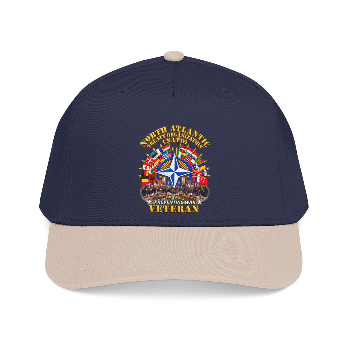 Mid Profile Baseball Cap - NATO - Polished NATO Veteran - with flags - Meeting Scene - 3D - Transparent