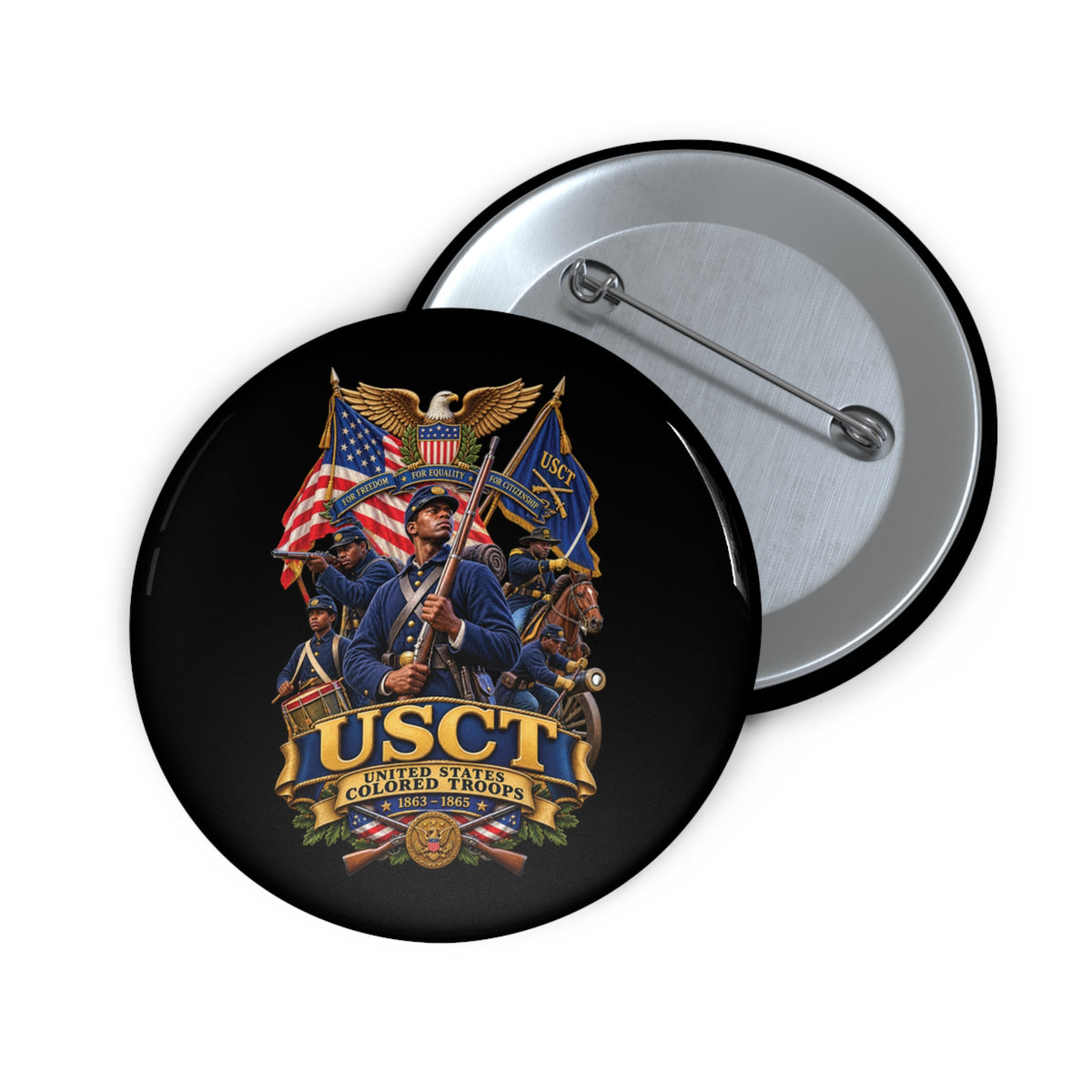 Custom Pin Buttons - United States Colored Troops (USCT) - Civil War - 3D - Enhanced