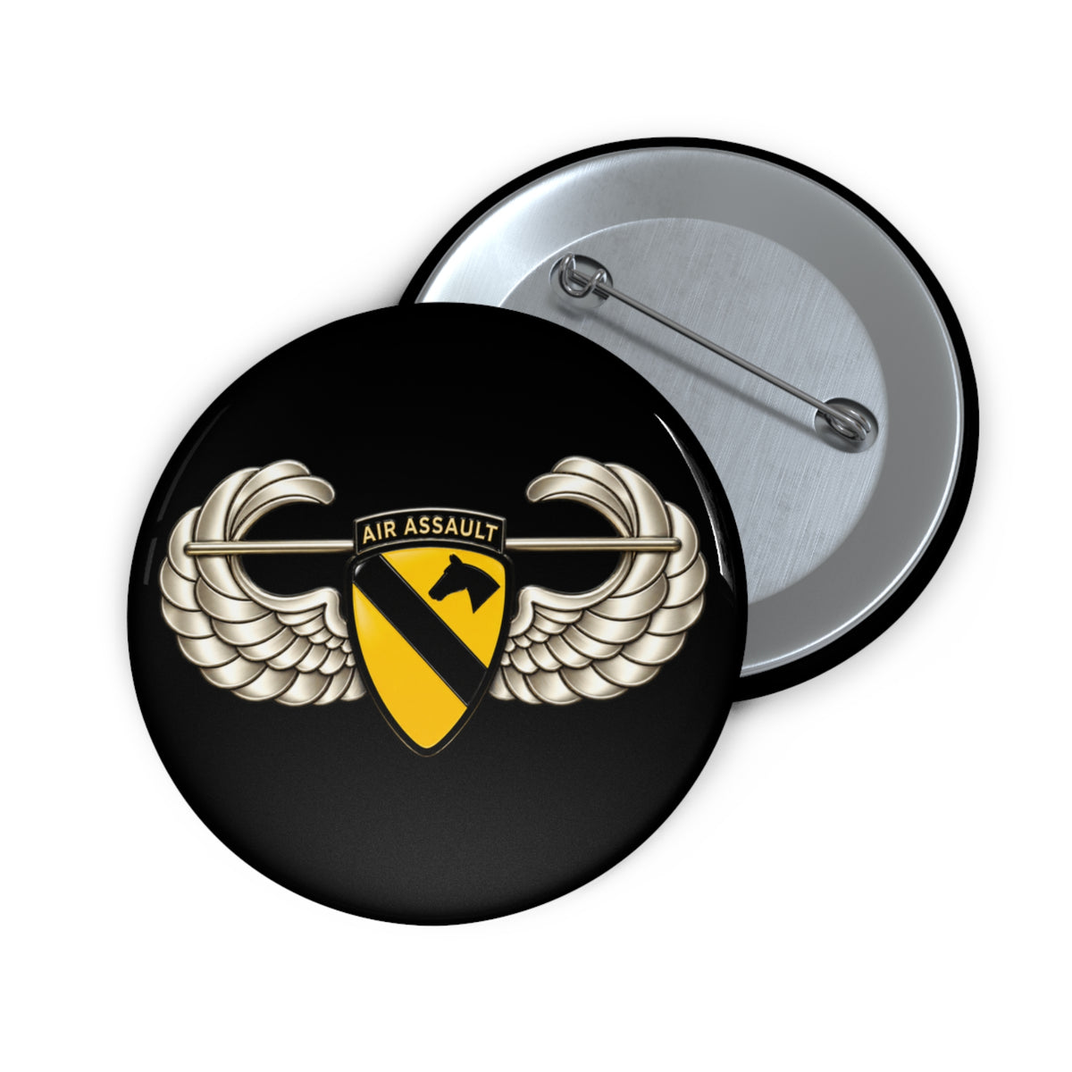Custom Pin Buttons - 1st Cavalry Division w Air Assault Tab on Airborne Badge wo Txt - 3D - Transparent