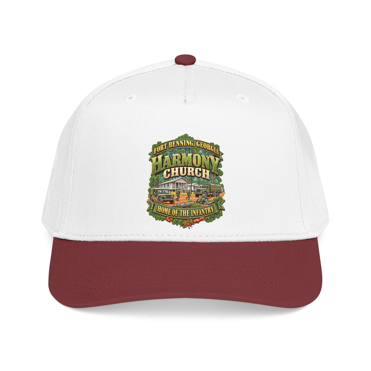 Mid Profile Baseball Cap - Fort Benning, Georgia, Harmony Church - Home of the Infantry - 3D - Enhanced