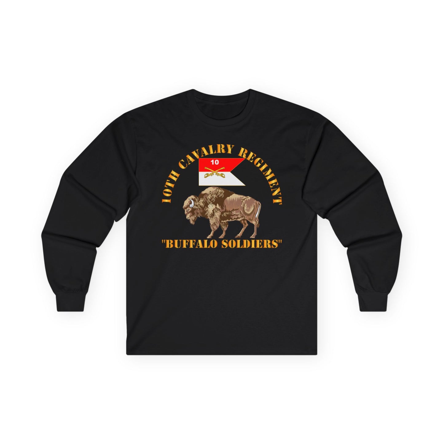 Long Sleeve Tee - Army - 10th Cavalry Regiment - Buffalo Soldiers w 10th Cav Guidon