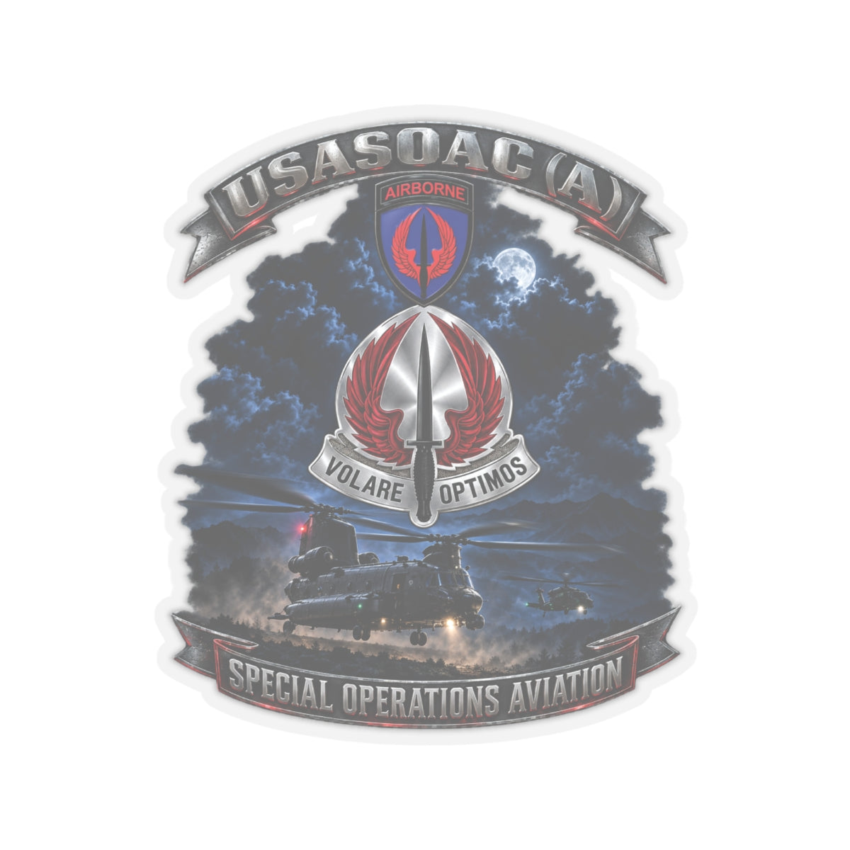 Kiss-Cut Stickers - USA Special Operations Aviation Command (Airborne) - SSI, DUI with Scene - 3D - Enhanced