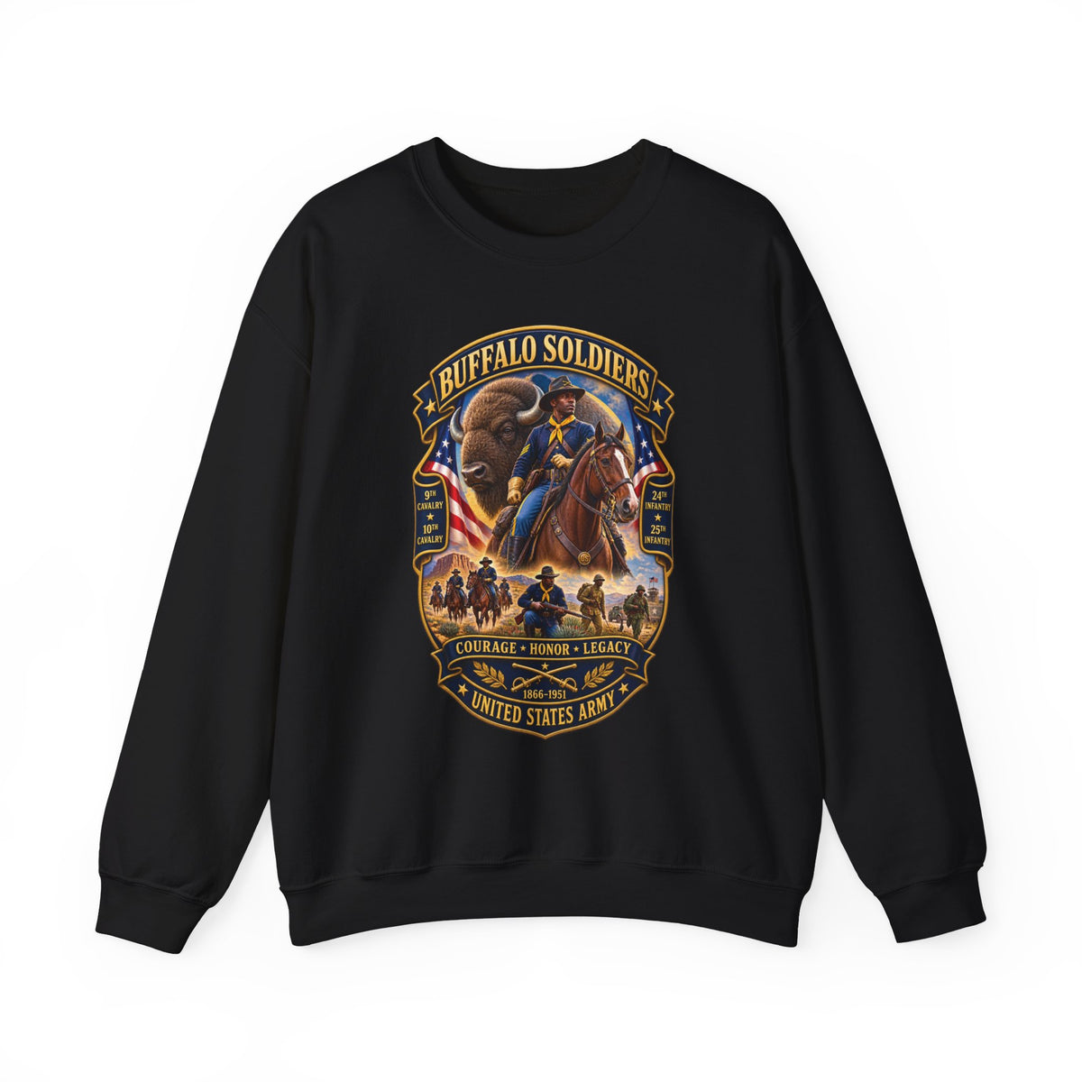 Crewneck Sweatshirt - Overall Buffalo Soldiers Tribute - 3D - Enhanced