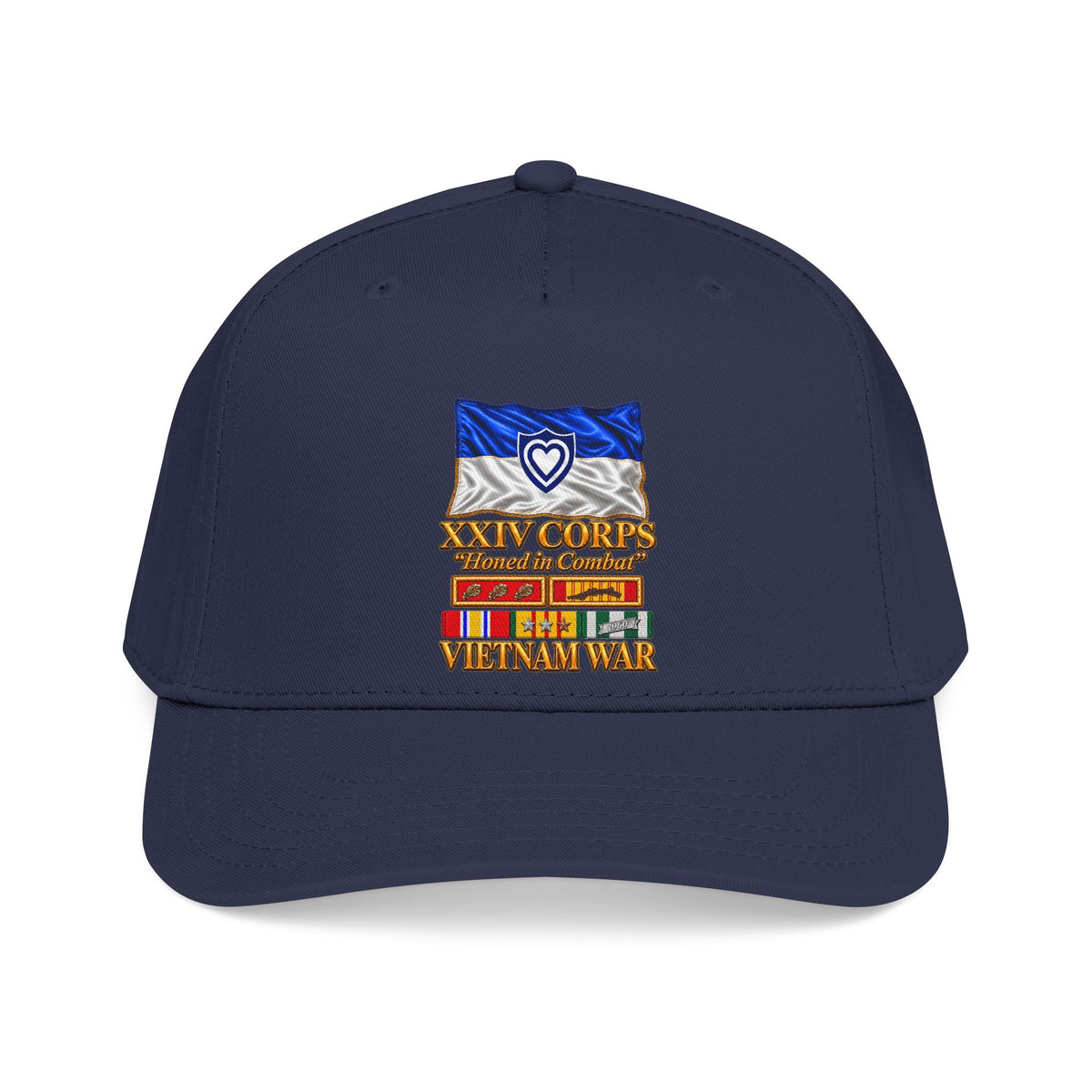 Mid Profile Baseball Cap - Army - XXIV Corps Flag - Waving - Ribbons - Meritorious Awards - Vietnam War - 3D - Transparent