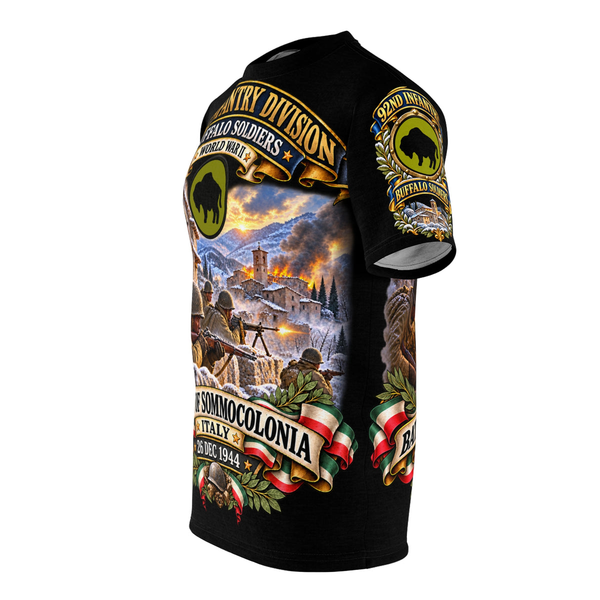 92nd Infantry Division (Buffalo Soldiers) - Battle for Sommocolonia, Italy, on December 26, 1944 - Tribute Tee - “Defending Allied forces in the Serchio Valley, Italy”