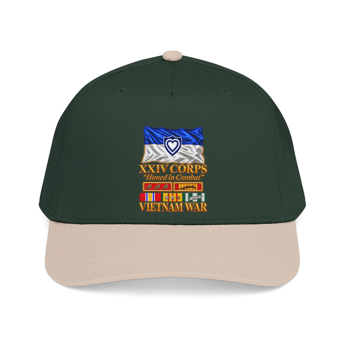 Mid Profile Baseball Cap - Army - XXIV Corps Flag - Waving - Ribbons - Meritorious Awards - Vietnam War - 3D - Transparent