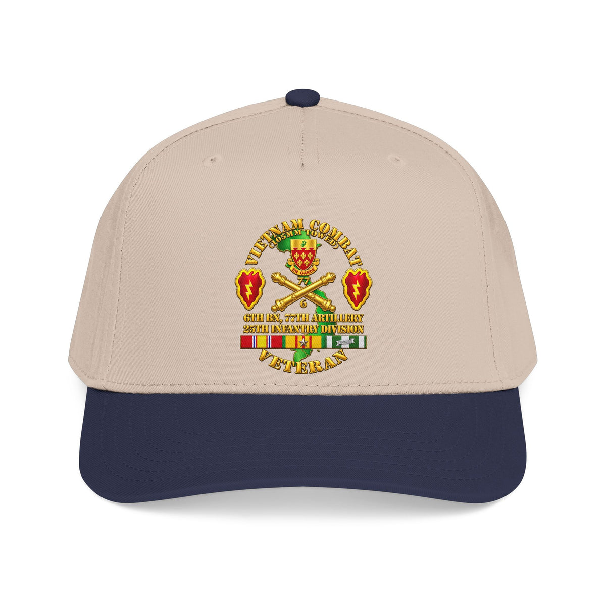 Mid Profile Baseball Cap - Army - Vietnam Combat Veteran w 6th Bn 77th Artillery DUI -25th Infantry Div - 3D - Transparent