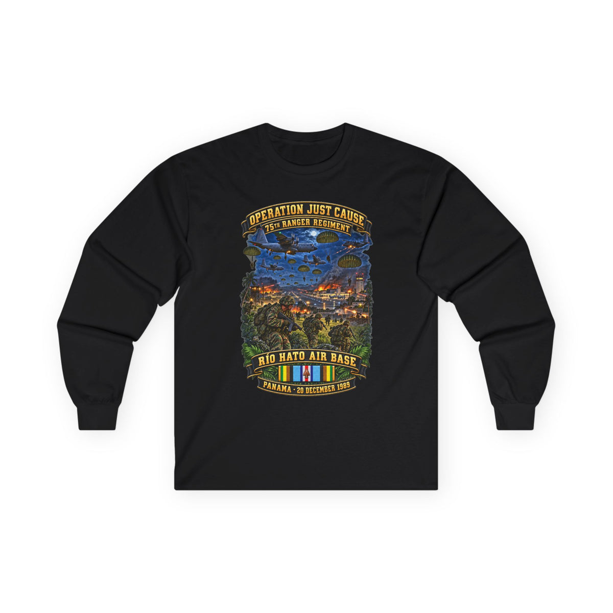 Unisex Ultra Cotton Long Sleeve Tee - SOF - Operation Just Cause  - Panama Invasion 1989 - 75th Ranger Rgt - Rio Hato Air Base - 3D - Enhanced