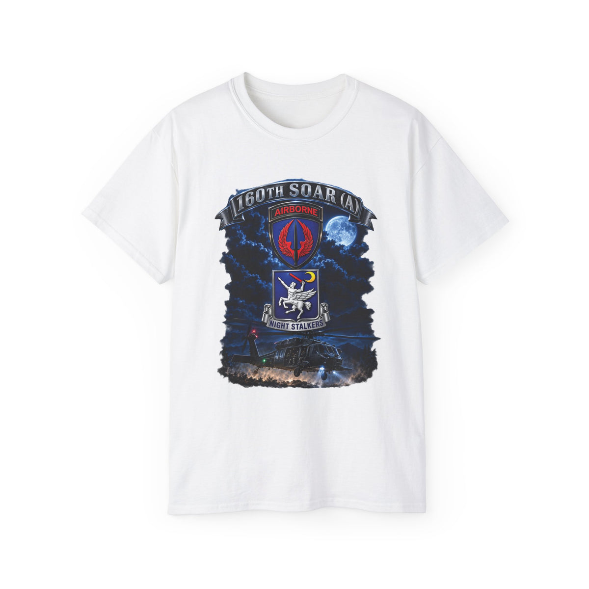 Unisex Ultra Cotton Tee - USASOAC - SSI, 160th Special Operations Regiment Airborne  DUI with Scene Blackhawk - 3D - Enhanced