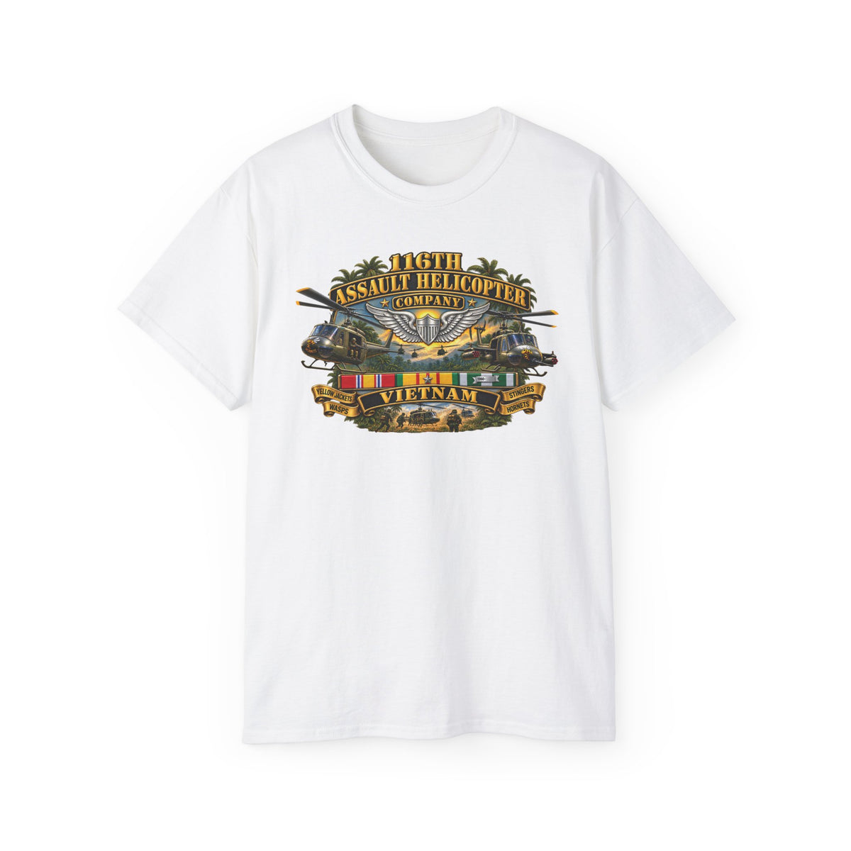 Unisex Ultra Cotton Tee - Army - 116th Assault Helicopter Co w  Aviator Badge w VN SVC - HORNETS - 3D - Enhanced