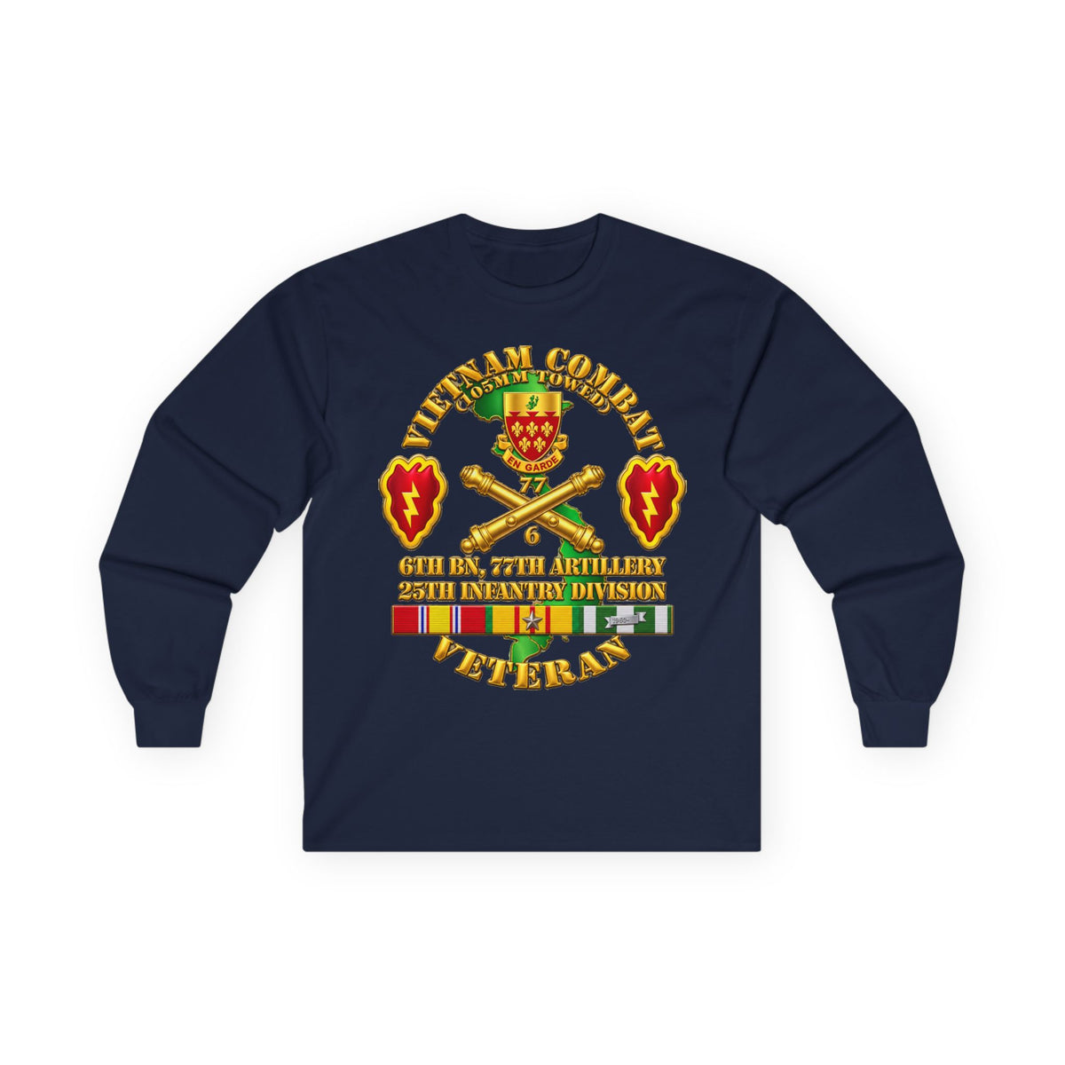Unisex Ultra Cotton Long Sleeve Tee - Army - Vietnam Combat Veteran w 6th Bn 77th Artillery DUI -25th Infantry Div - 3D - Transparent