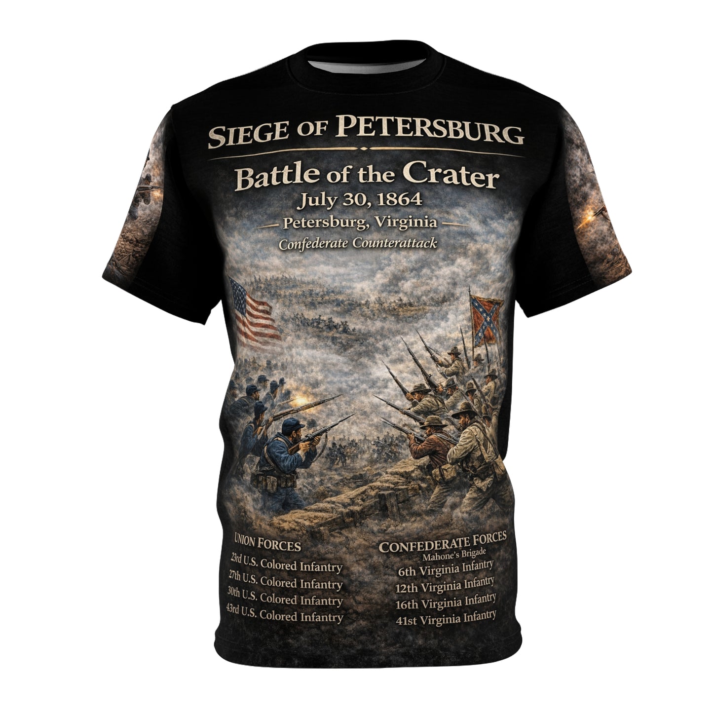 Civil War Tribute Tee — Siege of Petersburg, XXV Corps (USCT) & Mahone's Brigade — Battle of the Crater (July 30, 1864)