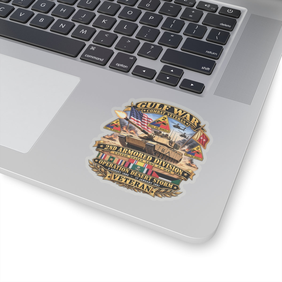 Kiss-Cut Stickers - Army - Desert Storm - 2nd Armored Div - Combat Vereran Veteran w GULF SVC - 3D - Enhanced