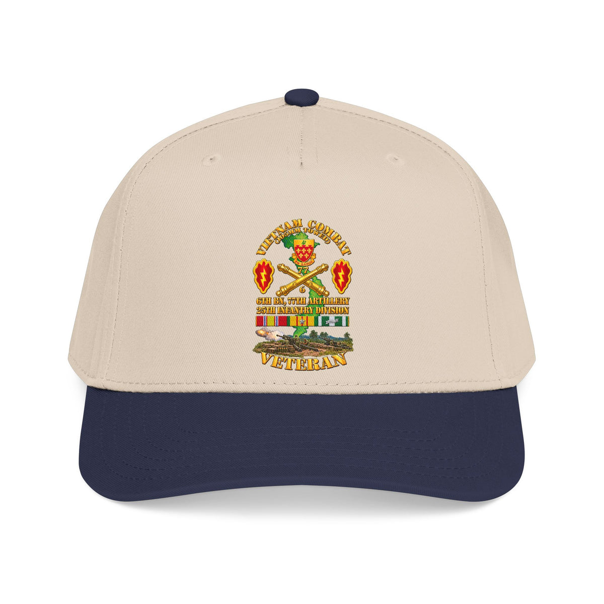 Mid Profile Baseball Cap - Army - Vietnam Combat Veteran w 6th Bn 77th Artillery DUI -25th Infantry Div w Fire Mission Scene - 3D - Transparent