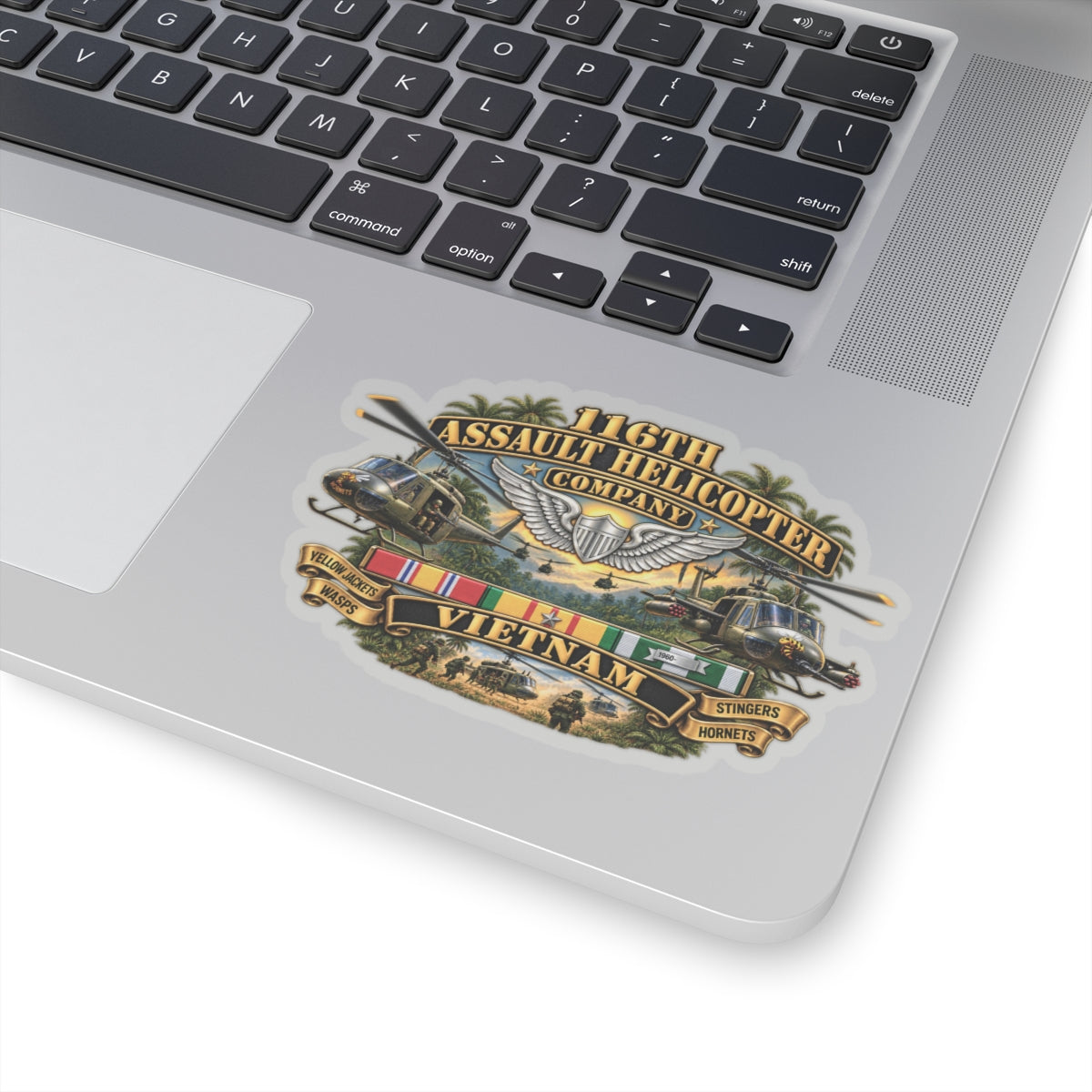 Kiss-Cut Stickers - Army - 116th Assault Helicopter Co w  Aviator Badge w VN SVC - HORNETS - 3D - Enhanced
