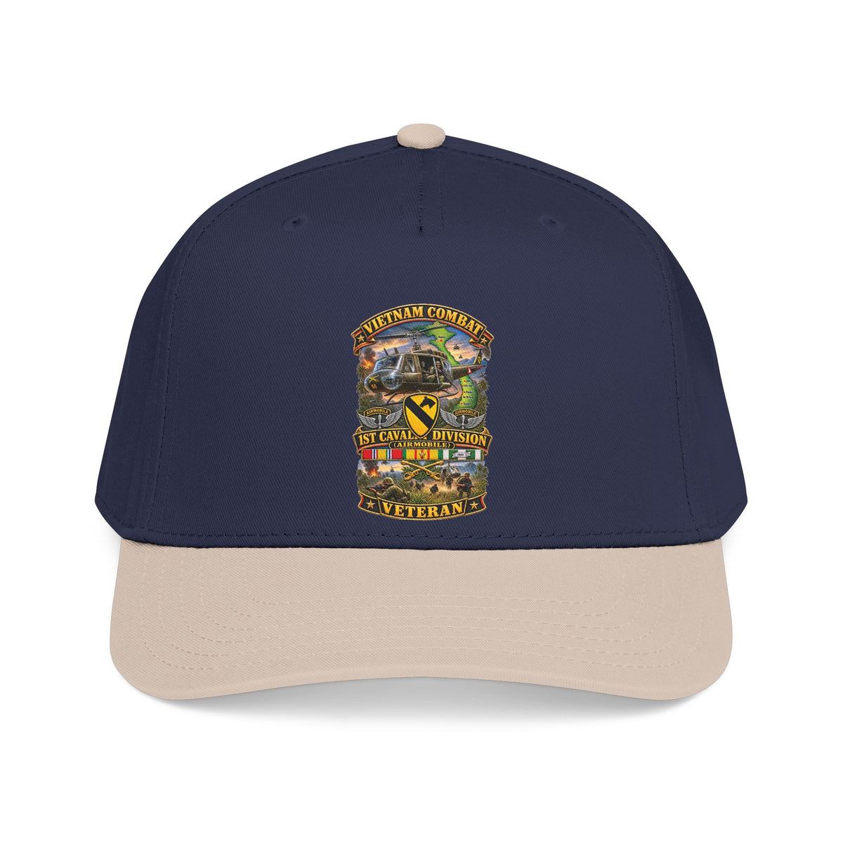 Mid Profile Baseball Cap - Army - Vietnam Combat Cavalry Veteran w 1st Cav Div SSI  Big Helo - 3D - Enhanced