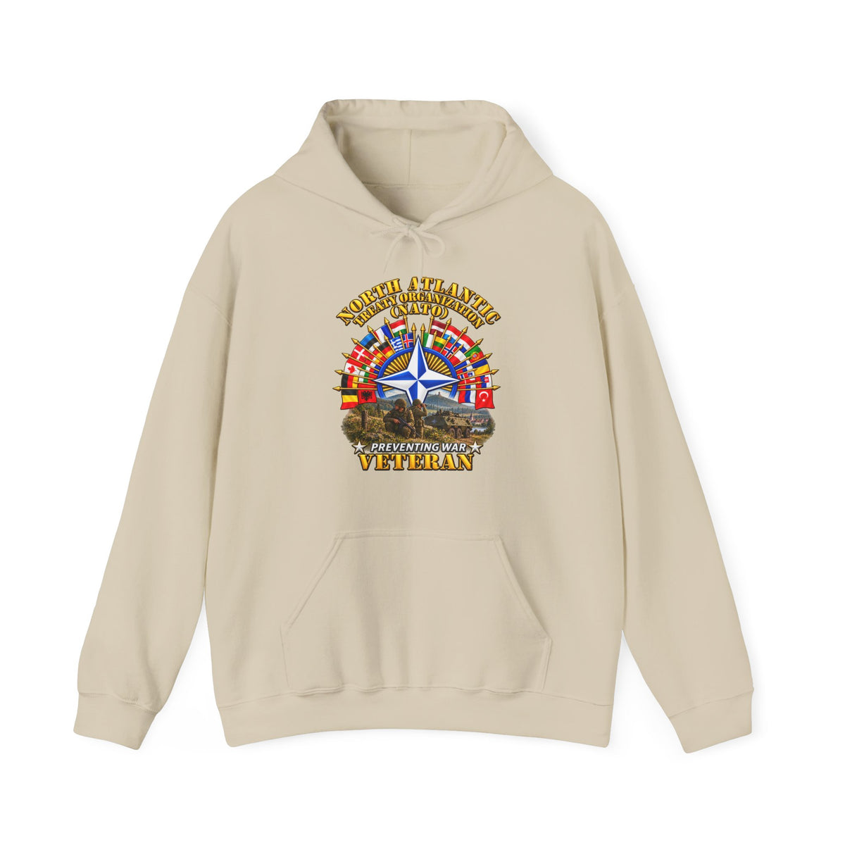 Hoodie — NATO - Polished NATO Veteran - with flags - Military Scene - 3D - Transparent