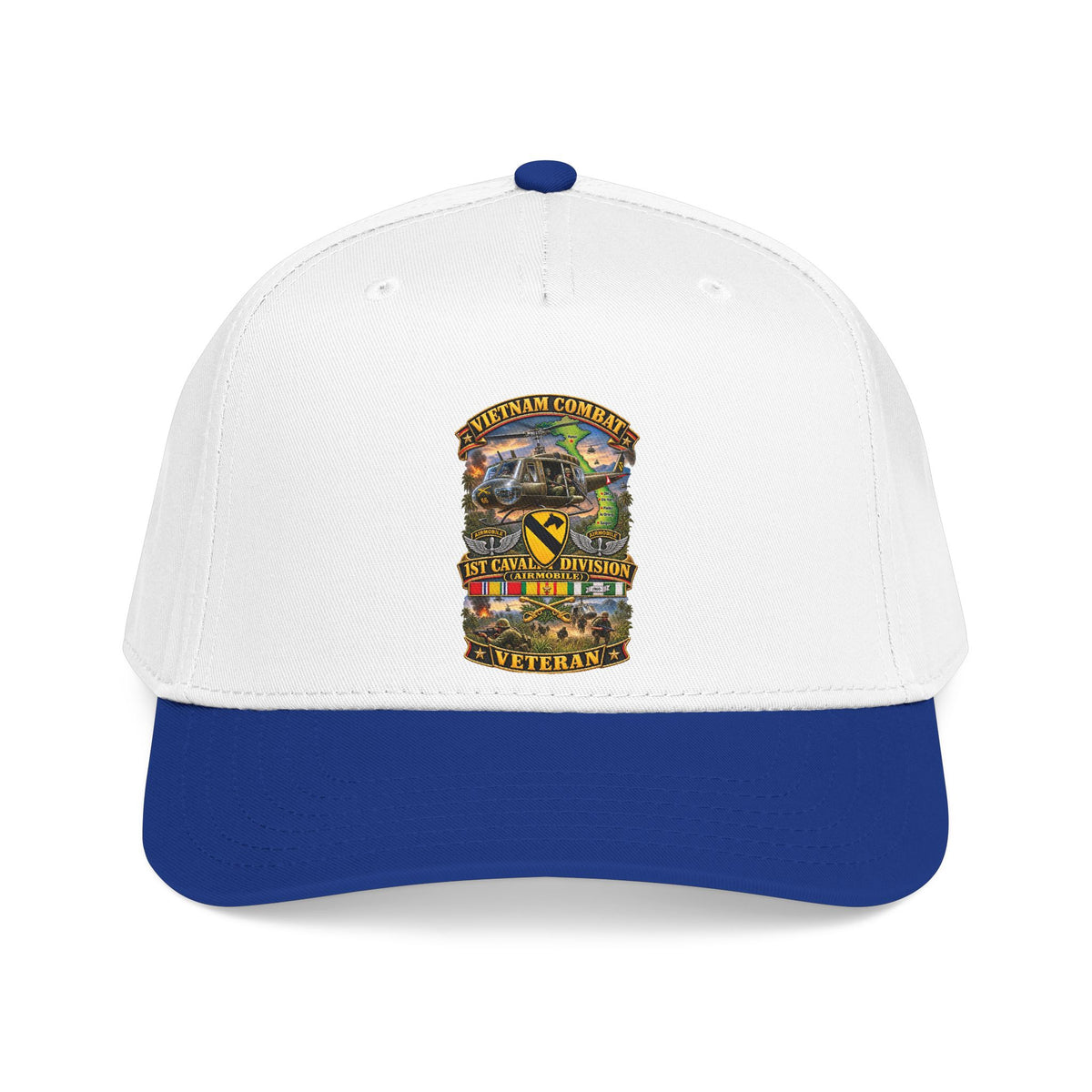 Mid Profile Baseball Cap - Army - Vietnam Combat Cavalry Veteran w 1st Cav Div SSI  Big Helo - 3D - Enhanced