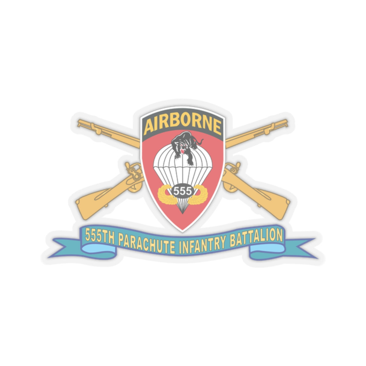 Kiss-Cut Stickers - Army - 555th Parachute Infantry Battalion - SSI w Br - Ribbon X 300