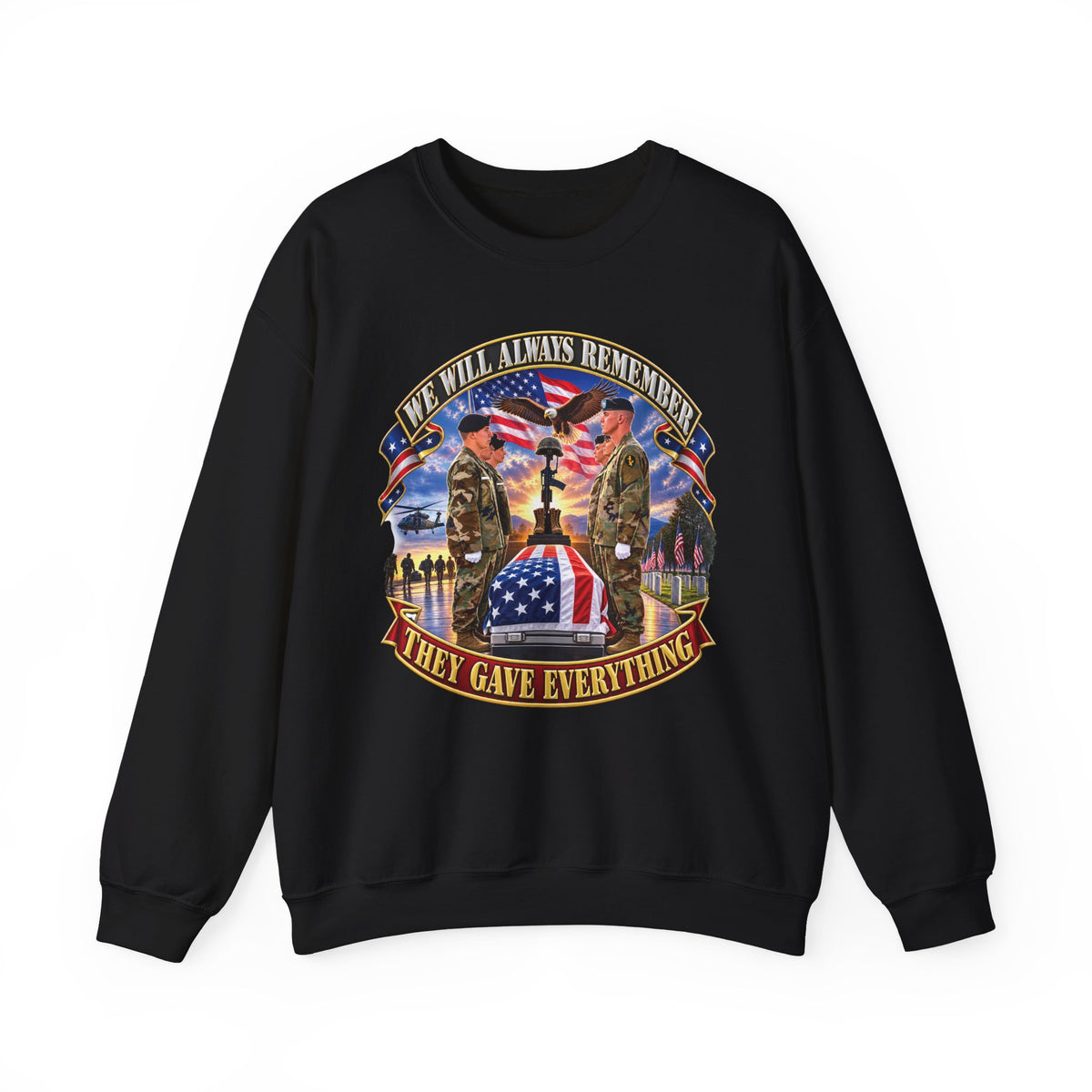 Crewneck Sweatshirt - Emblem - We Will Always Remember - They Gave Everything - 3D - Enhanced