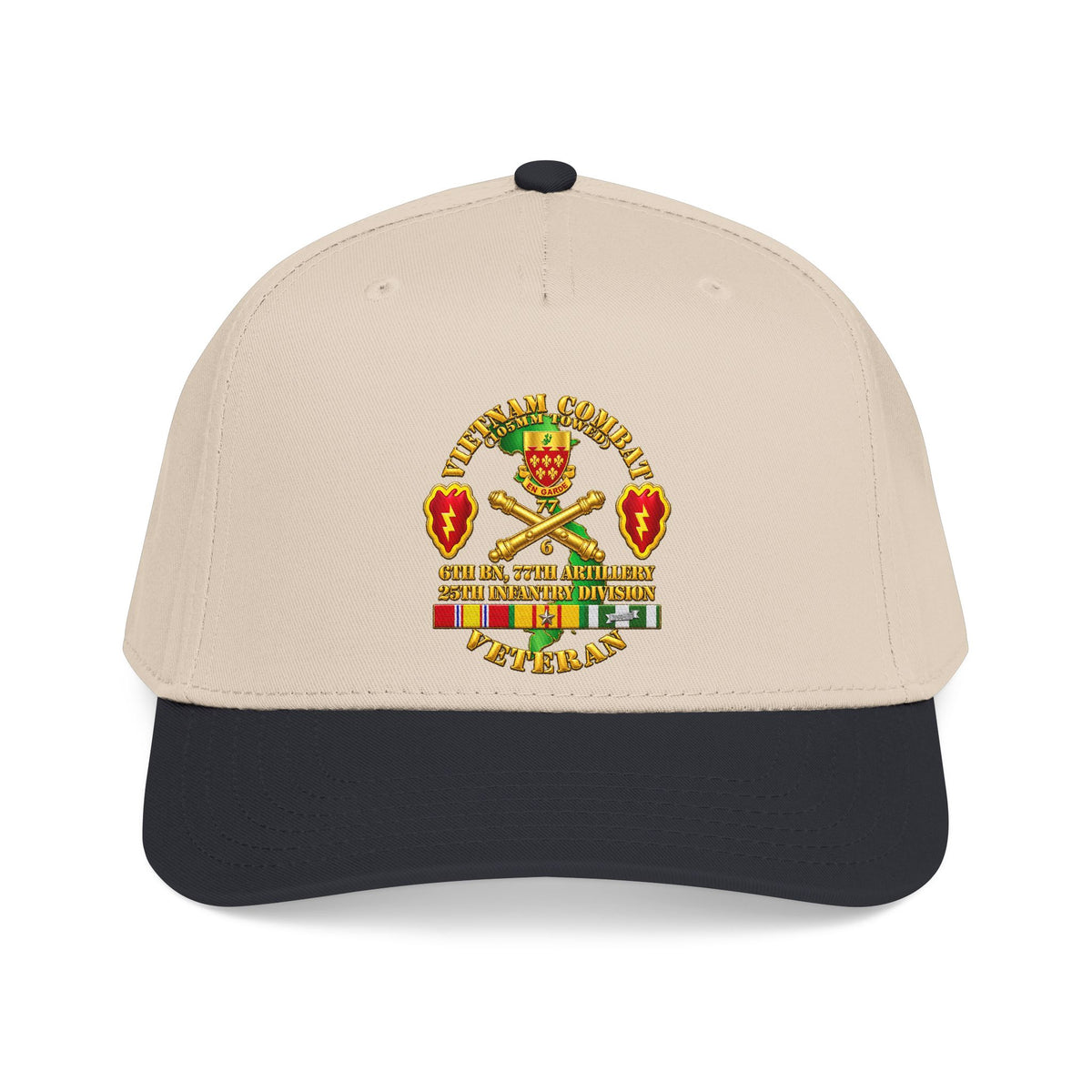 Mid Profile Baseball Cap - Army - Vietnam Combat Veteran w 6th Bn 77th Artillery DUI -25th Infantry Div - 3D - Transparent