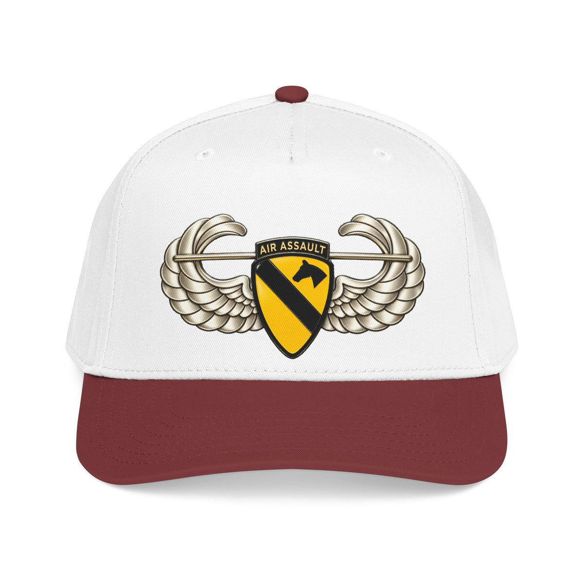 Mid Profile Baseball Cap — 1st Cavalry Division w Air Assault Tab on Airborne Badge wo Txt - 3D - Transparent