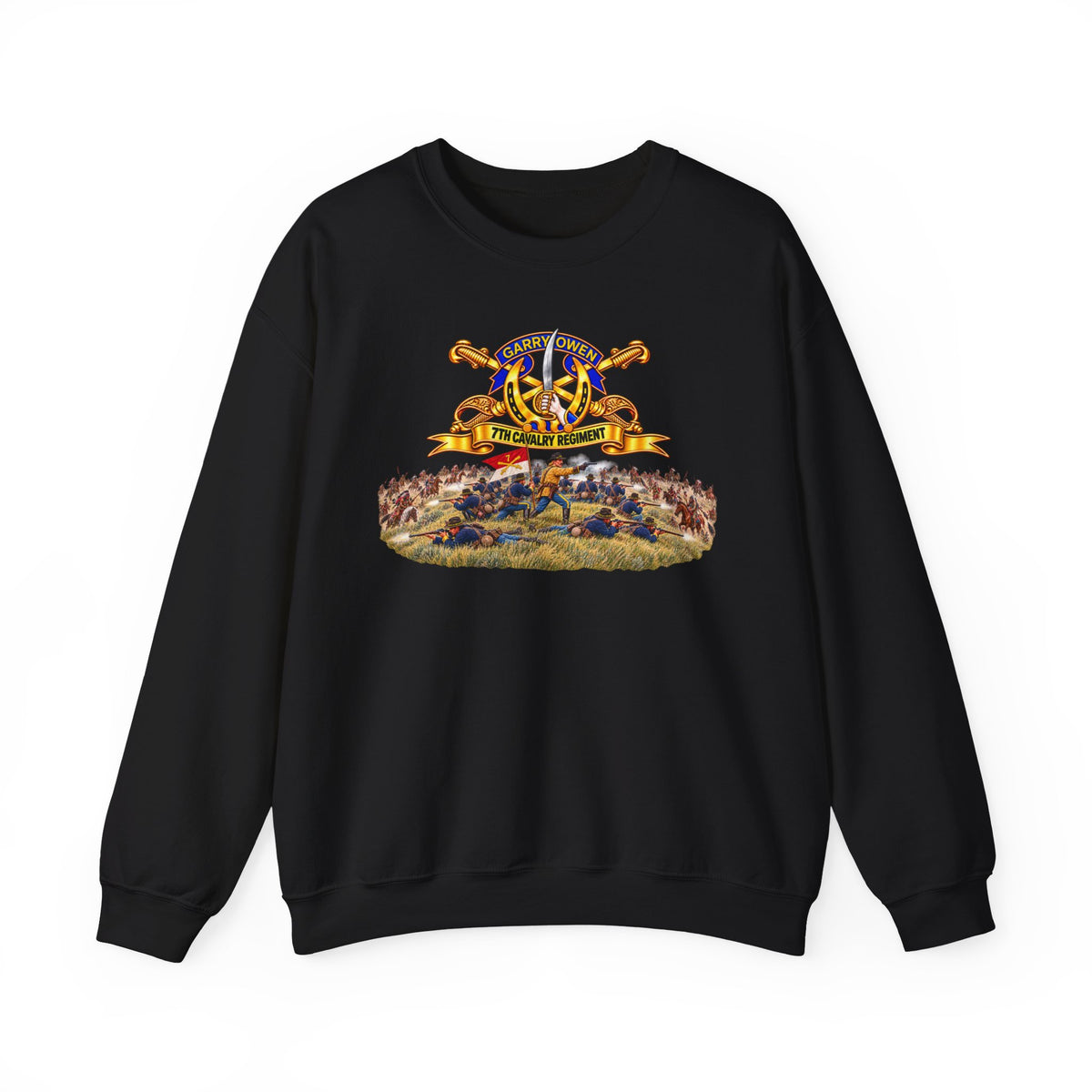 Crewneck Sweatshirt - 7th Cavalry Regiment - DUI, Br, Ribbon w  Battle of Little Big Horn Scene - 3D - Transparent