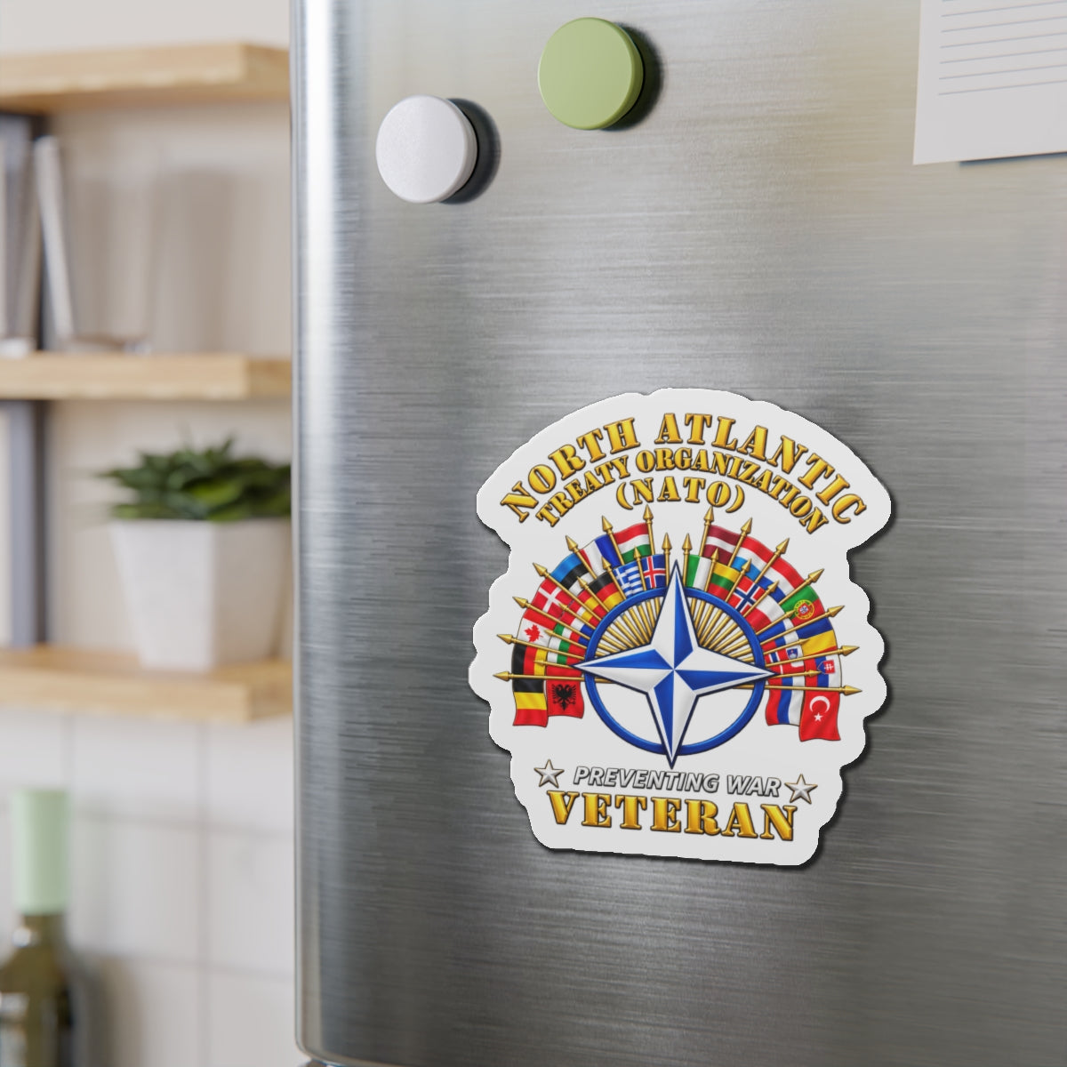 Die-Cut Magnets — NATO - Polished NATO Veteran - with flags - 3D - Transparent