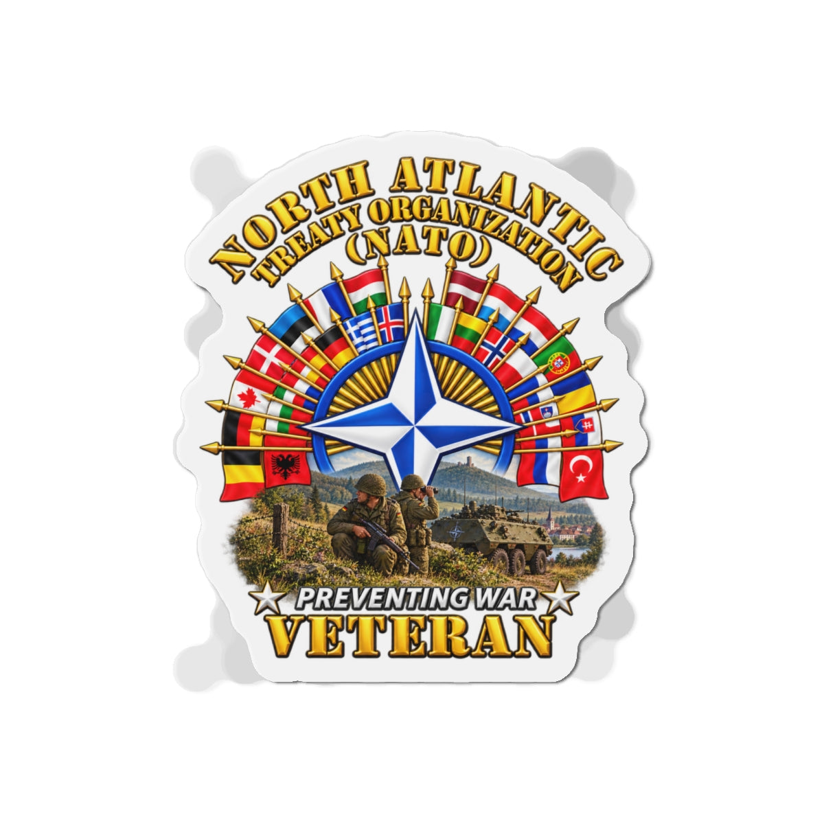 Die-Cut Magnets — NATO - Polished NATO Veteran - with flags - Military Scene - 3D - Transparent