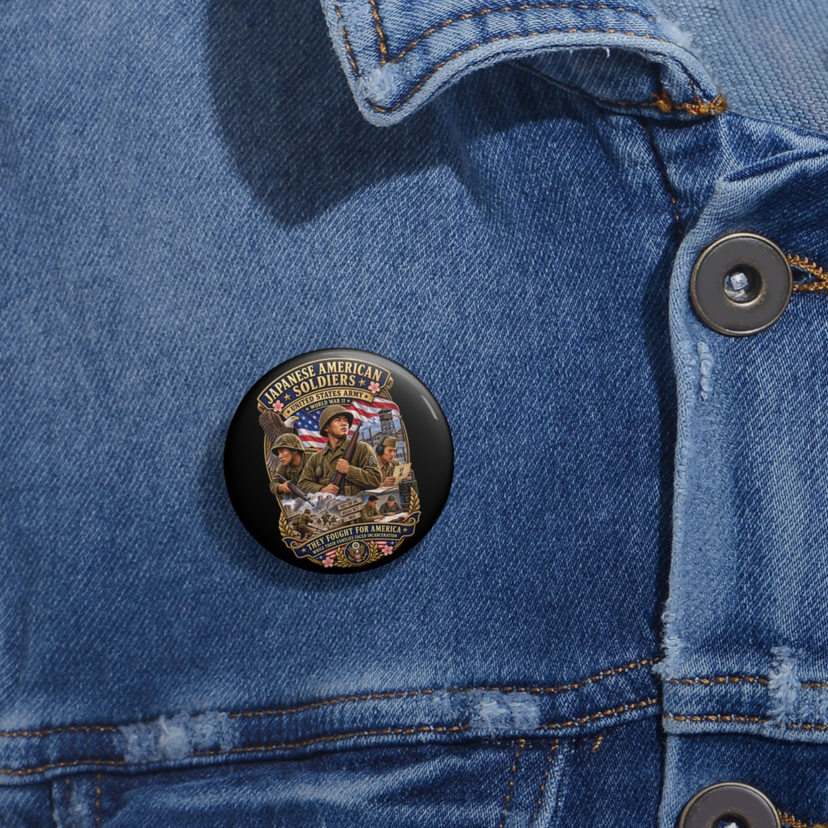 Custom Pin Buttons - Japanese American WWII Soldiers - 3D - Enhanced