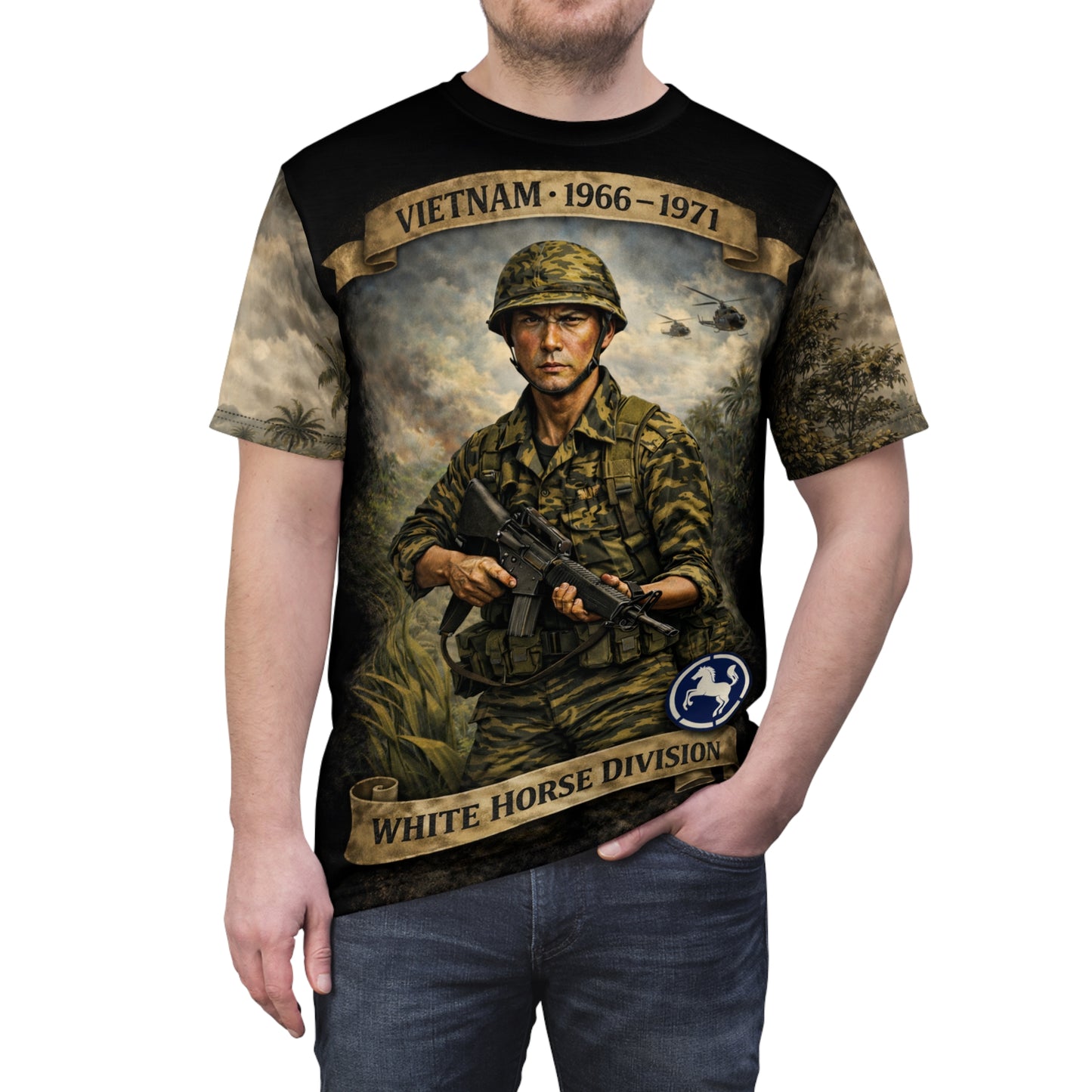 White Horse Division (9th Infantry) All-Over Print Tee — Vietnam War ROK Tribute
