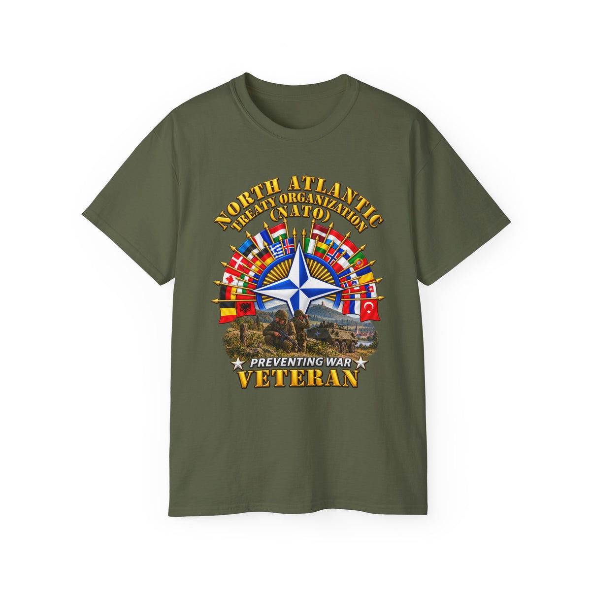 Unisex Ultra Cotton Tee - NATO - Polished NATO Veteran - with flags - Military Scene - 3D - Transparent